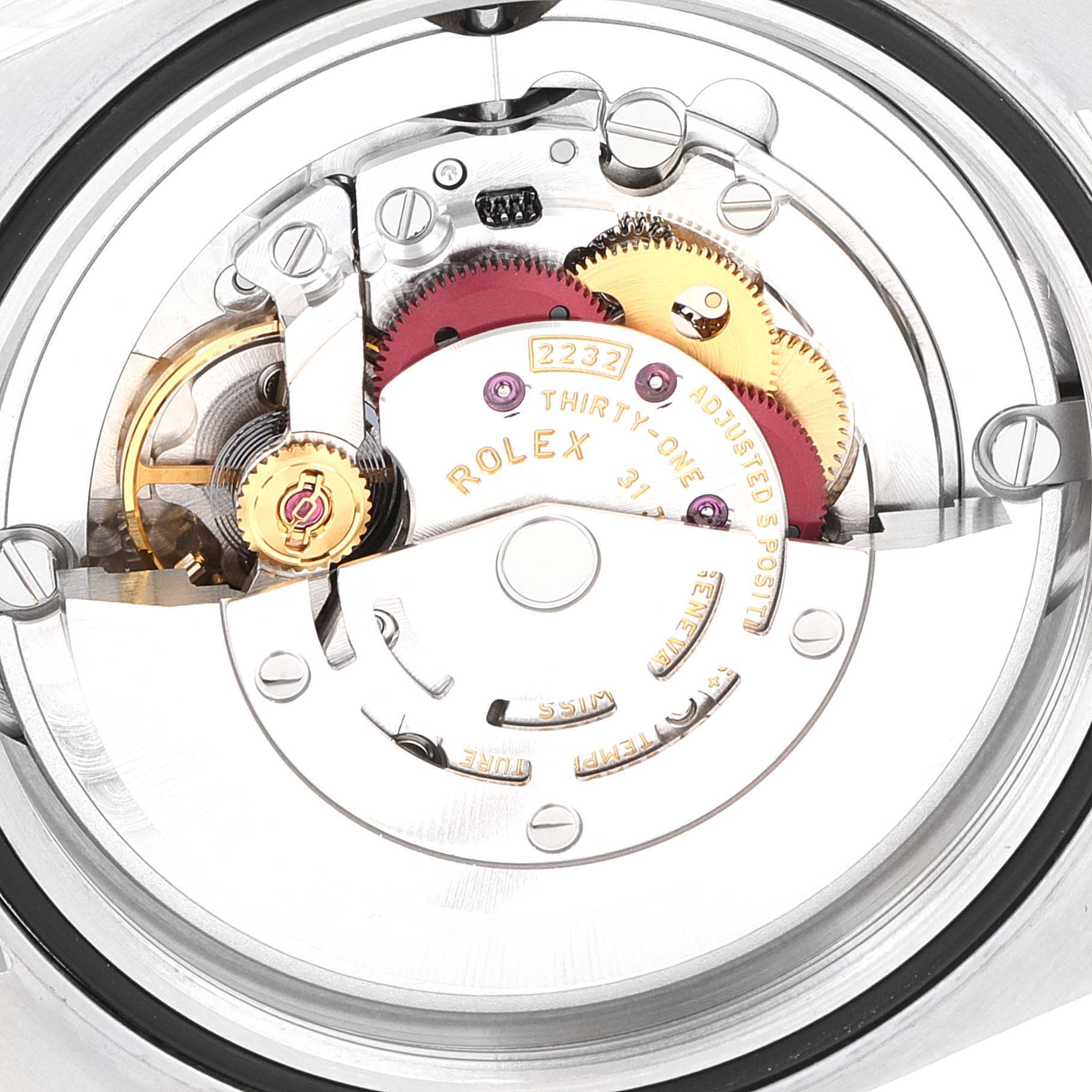 This image shows the internal mechanical movement of a Rolex Oyster Perpetual 124200 Men's Stainless Steel Blue Dial 124200 Men's Stainless Steel Blue Dial watch, highlighting gears and components.
