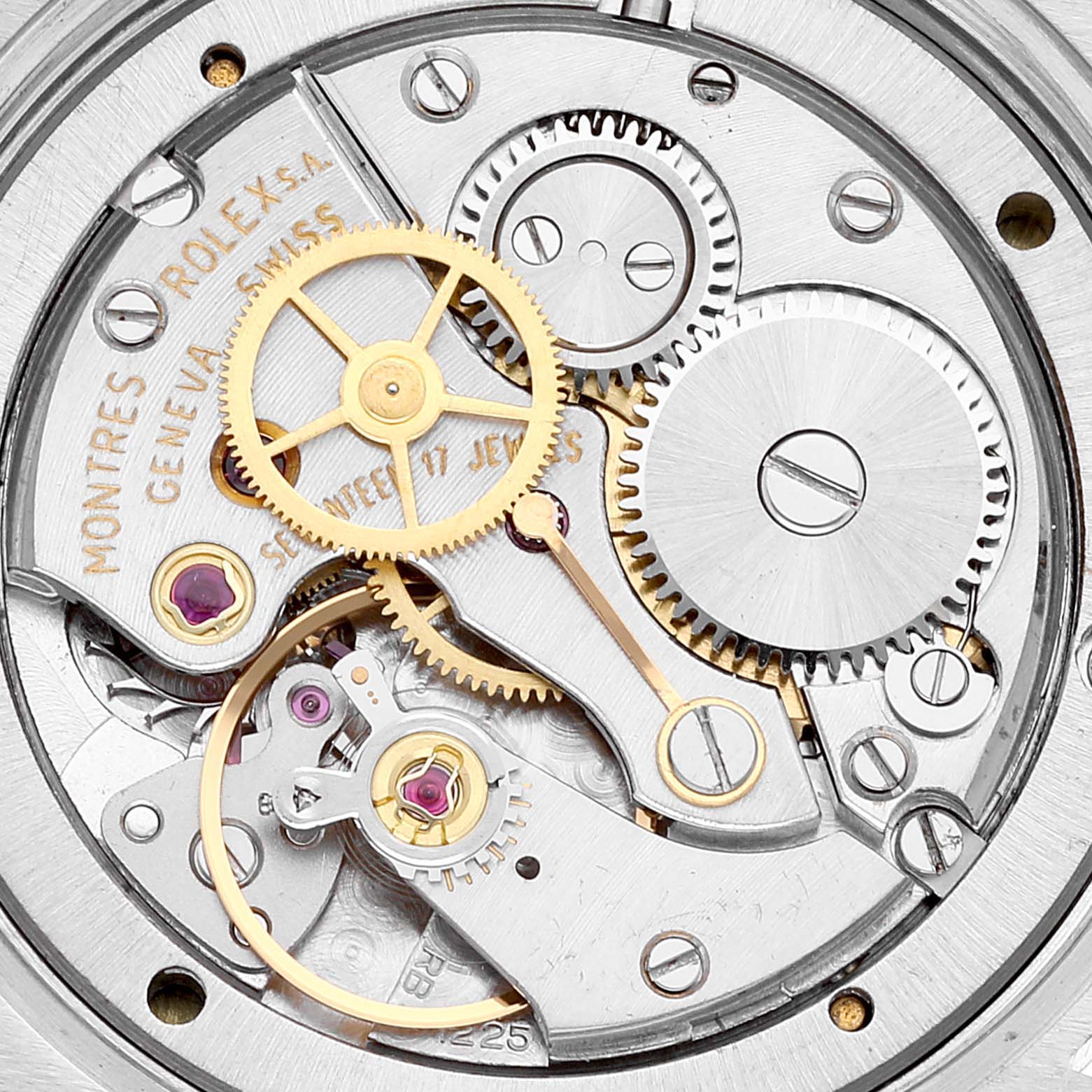 This image shows the intricate inner mechanical parts of the Vintage Collection model by Rolex.