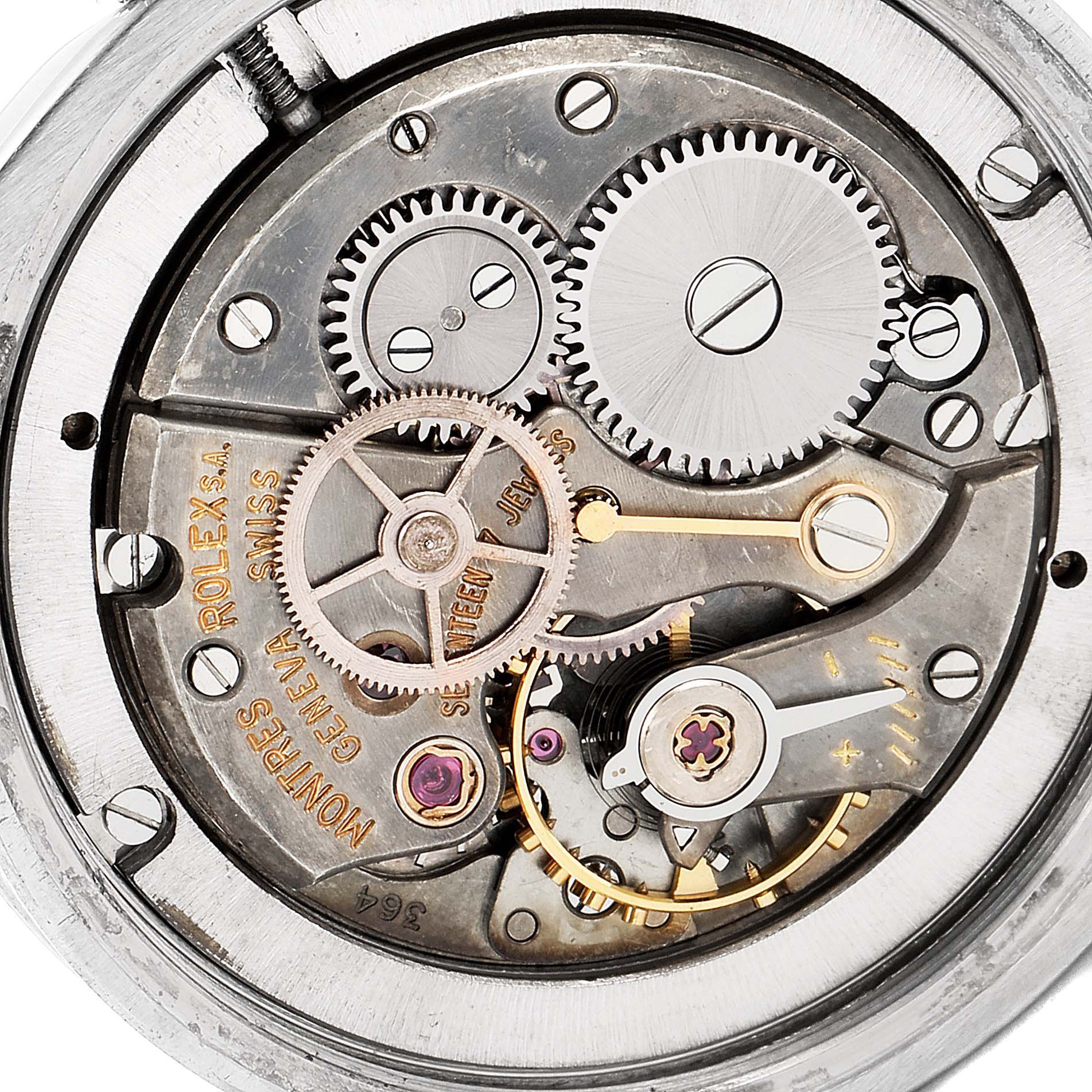 This image shows the inner mechanical movement of a Vintage Collection model watch by Rolex from a top view.