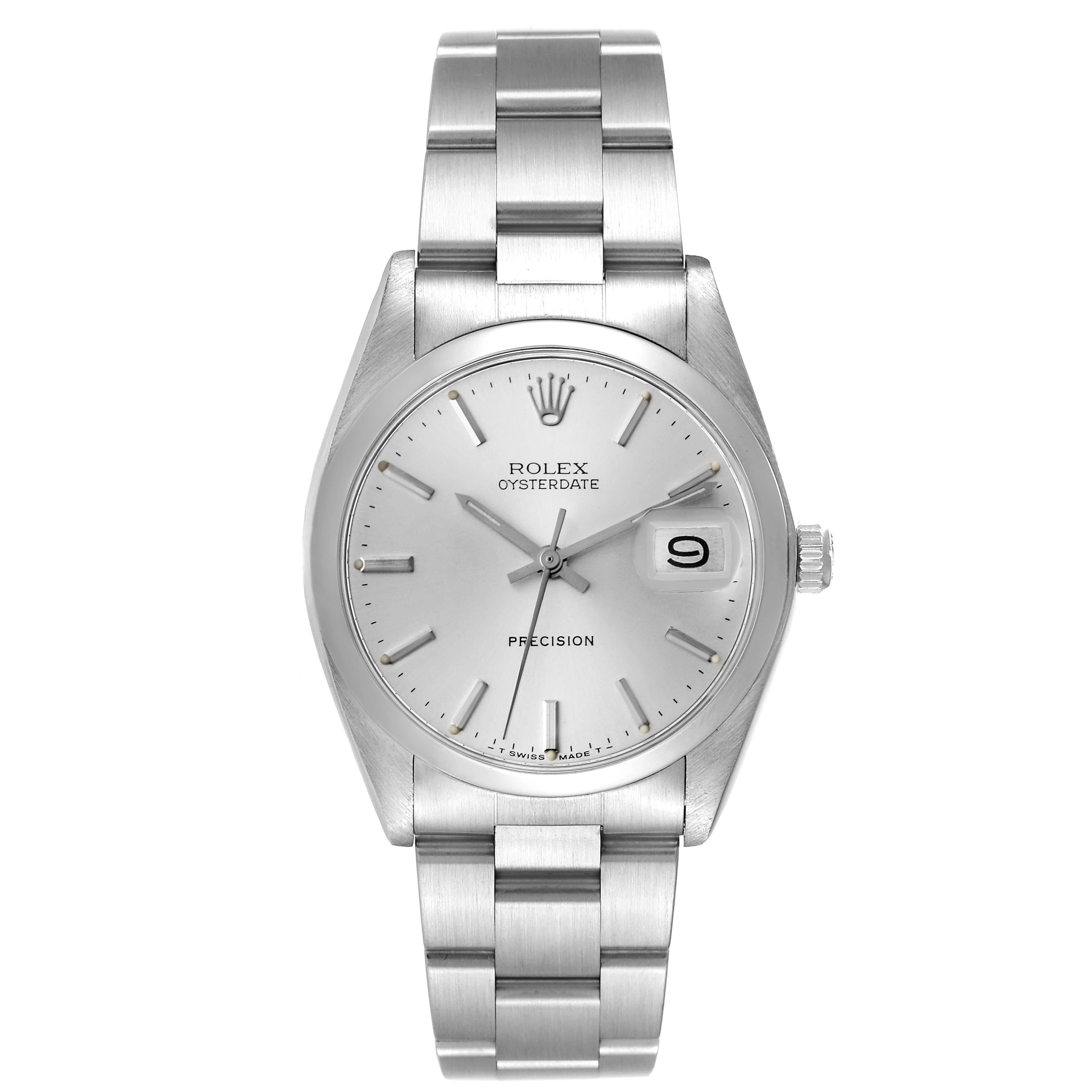 The image shows a Vintage Collection Rolex Oysterdate watch from a front angle, highlighting the dial, bezel, bracelet, and crown.