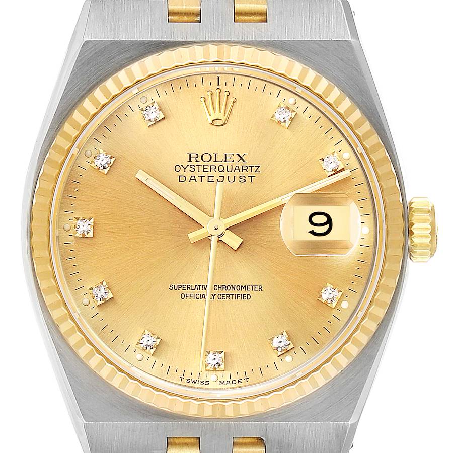 Rolex Oysterquartz Datejust Steel Yellow Gold Diamond Watch 17013 Box Papers SwissWatchExpo