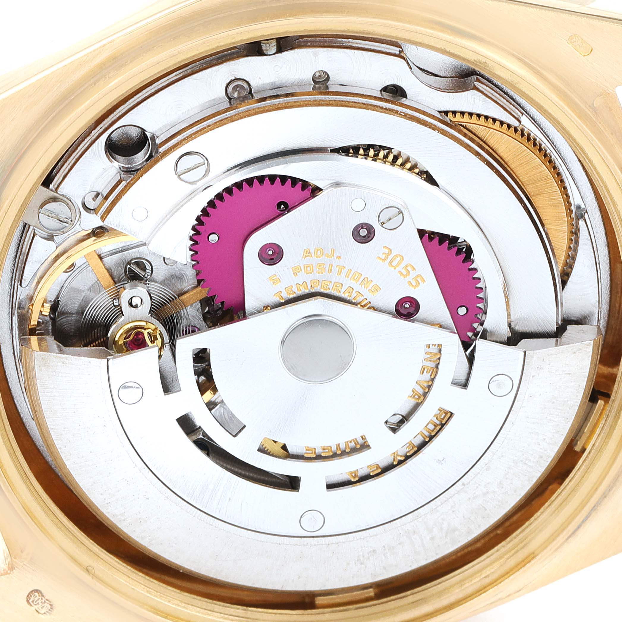 This image shows the internal movement mechanism of a Rolex President 18038 Men
s Yellow Gold Silver Dial 18038 Men
s Yellow Gold Silver Dial model watch, viewed from the back.