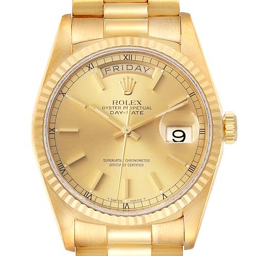Photo of Rolex President Day Date Yellow Gold Champagne Dial Mens Watch 18238