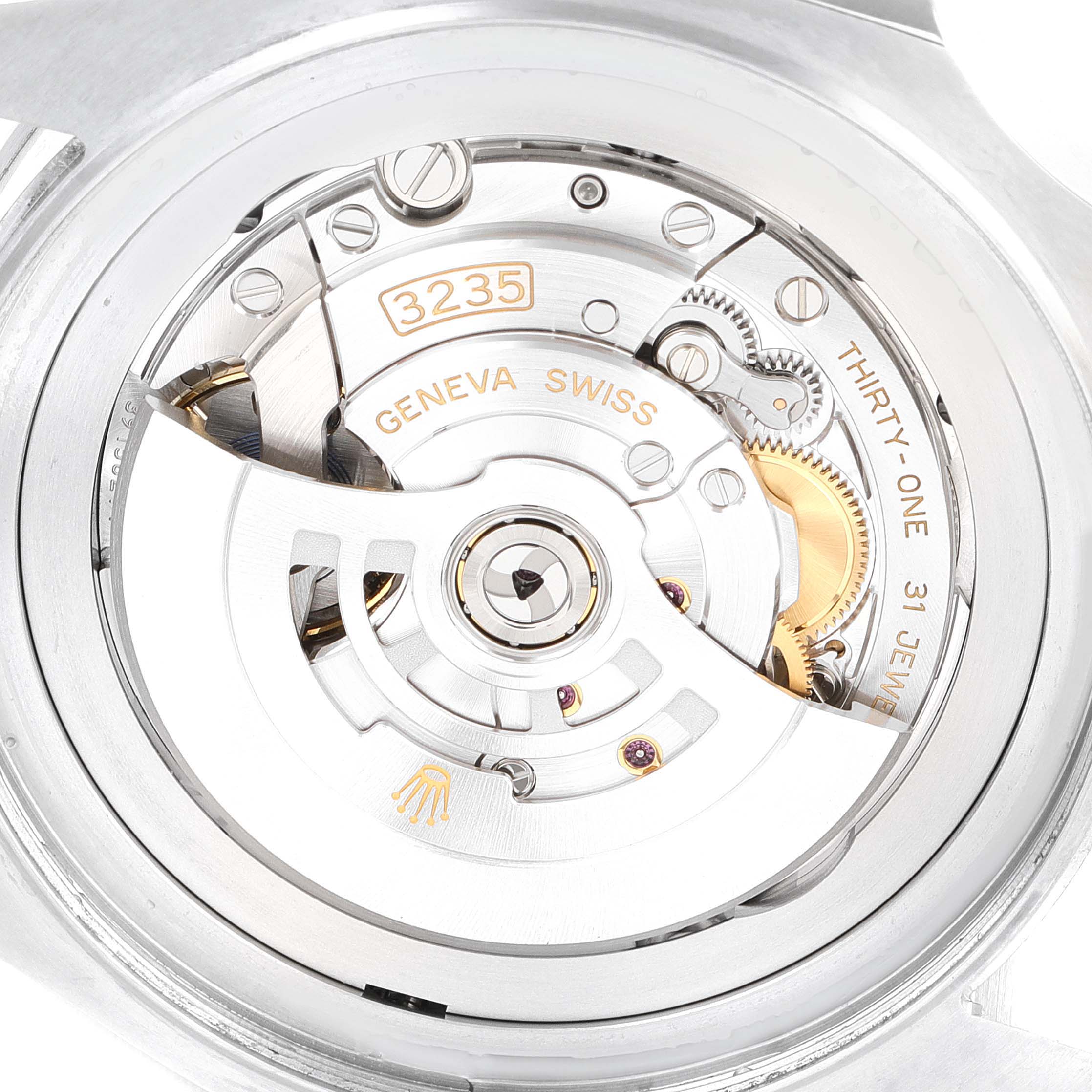 The image shows the back of a Rolex Sea-Dweller 126660 Men
s Stainless Steel Blue Dial 126660 Men
s Stainless Steel Blue Dial watch, highlighting its inner mechanical movement and components. 