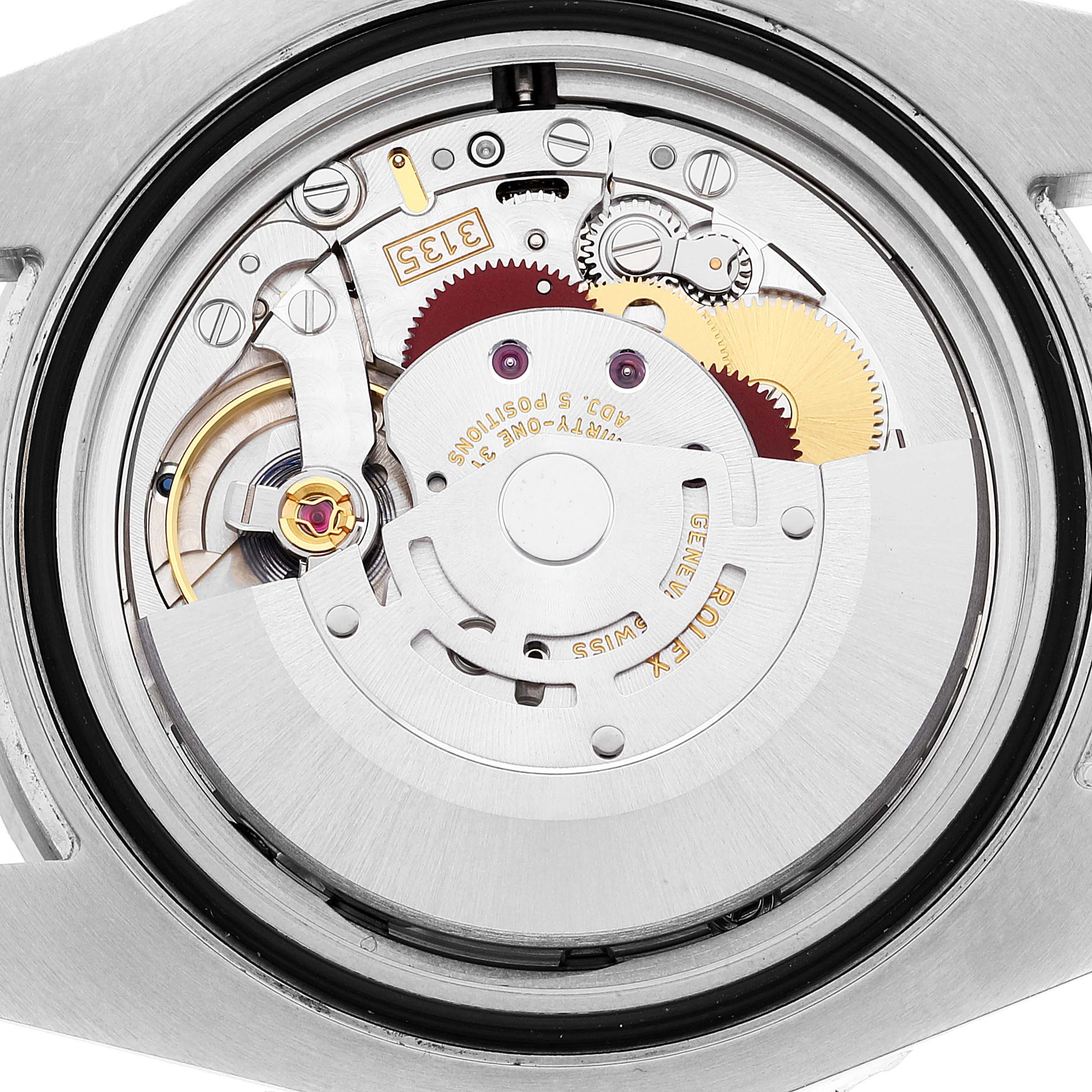 This image shows the inner mechanical movement of the Rolex Submariner 116610LV Men
s Stainless Steel Green Dial 116610LV Men
s Stainless Steel Green Dial watch, viewed from the back.