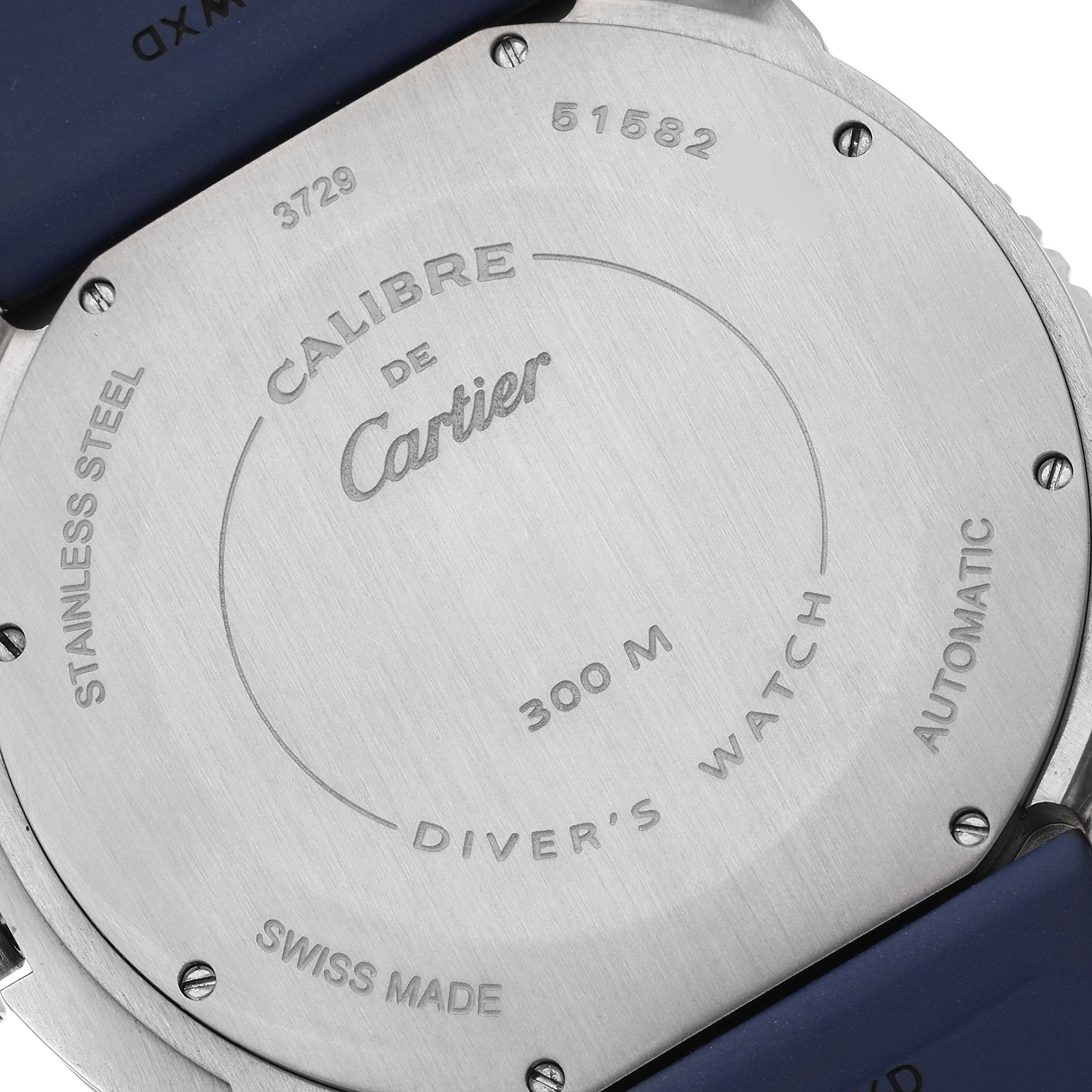 The image shows the back case of a Calibre de Cartier Diver's Watch by Cartier.