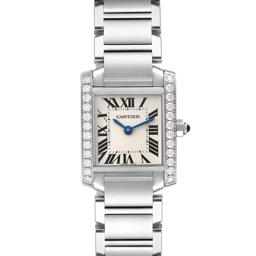 Cartier Tank Francaise Small Steel Diamond Bezel Ladies Watch W4TA0008 Box Card SwissWatchExpo