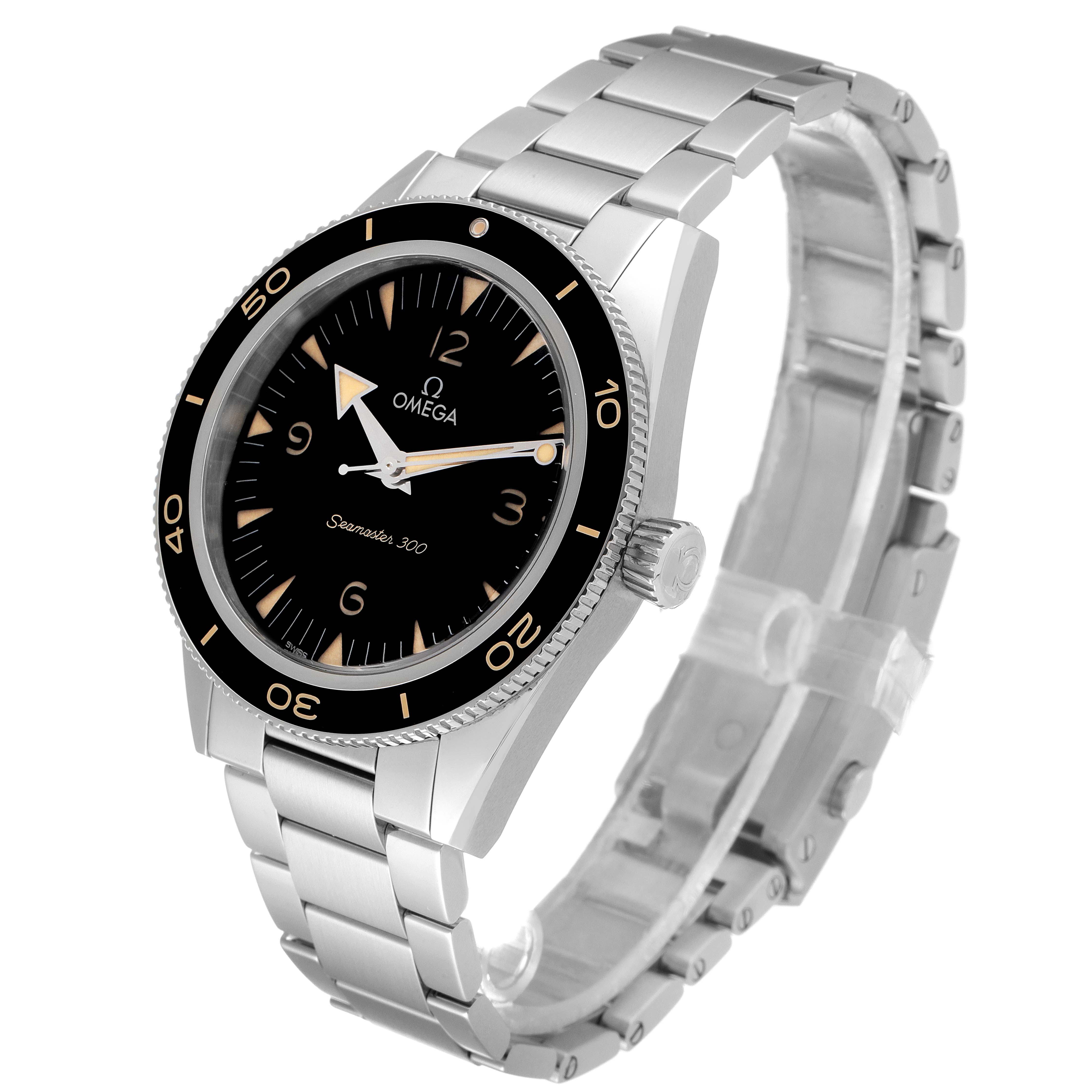 The image shows an Omega Seamaster 234.30.41.21.01.001 Men's Stainless Steel Black Dial 234.30.41.21.01.001 Men's Stainless Steel Black Dial model, angled to display the face, bezel, crown, and bracelet.
