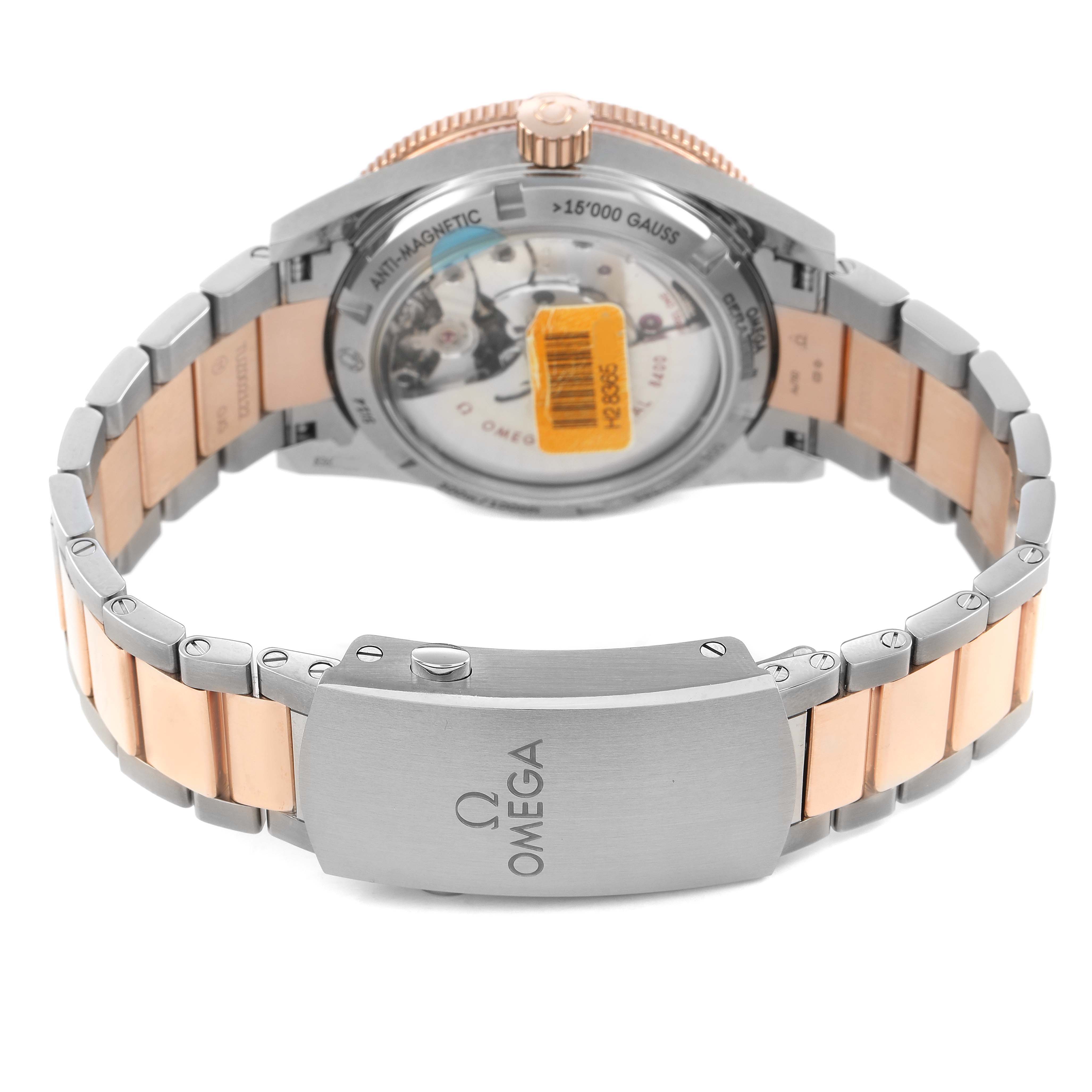 The image shows the back and bracelet of the Omega Seamaster 233.60.41.21.03.001 Men's Titanium Blue Dial, highlighting the clasp and case back.