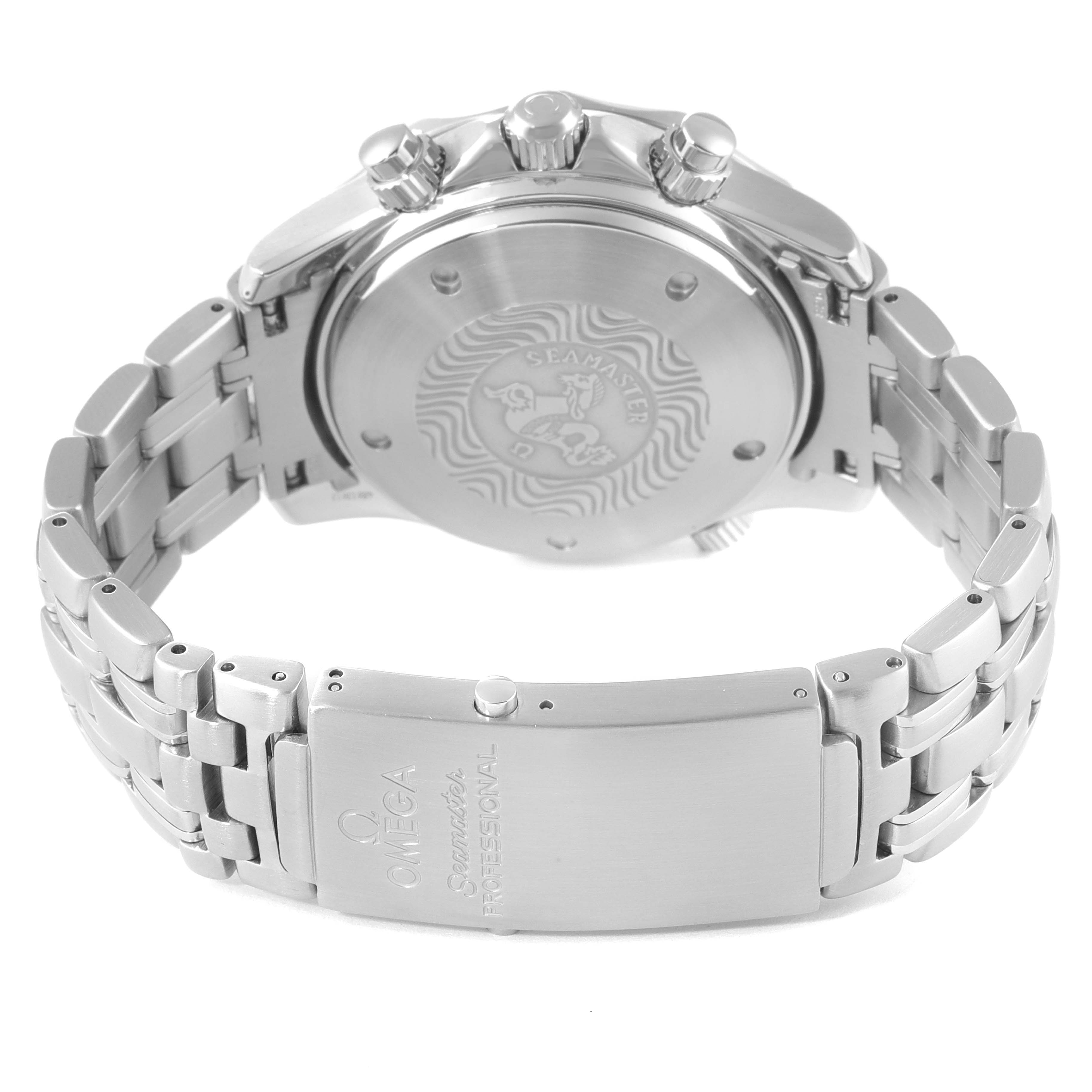 The image shows the back case, crown, pushers, and bracelet of the Omega Seamaster 2598.80.00 Men's Stainless Steel Blue Dial 2598.80.00 Men's Stainless Steel Blue Dial.