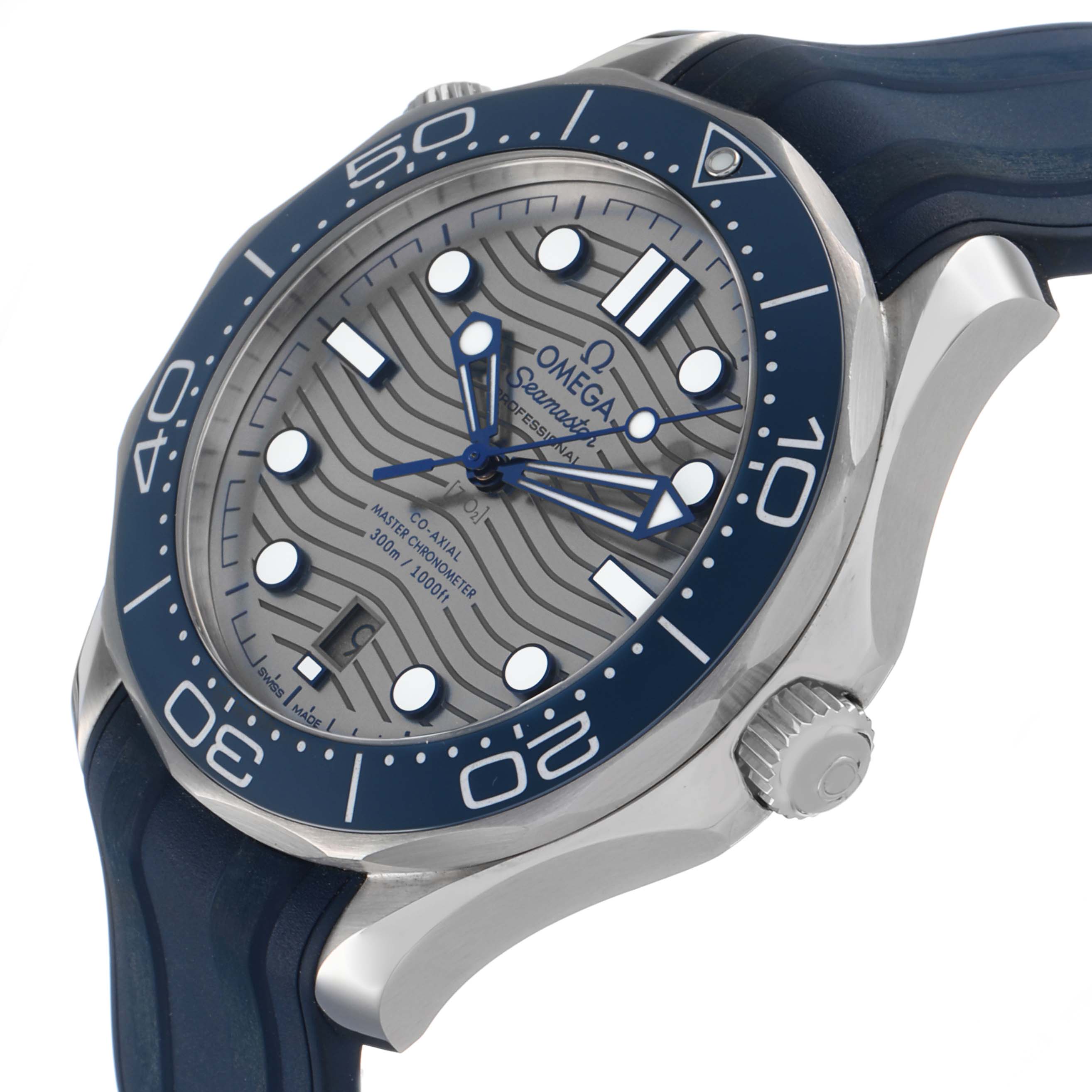 This Omega Seamaster 210.32.42.20.06.001 Men's Stainless Steel Silver Dial watch is shown at a slight angle, displaying the face, bezel, case, and strap.