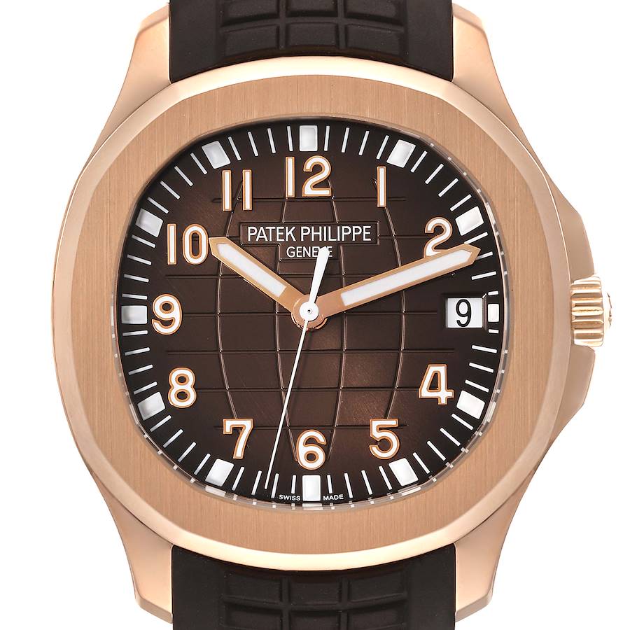 Patek Philippe Aquanaut Date Rose Gold Brown Strap Mens Watch 5167R SwissWatchExpo