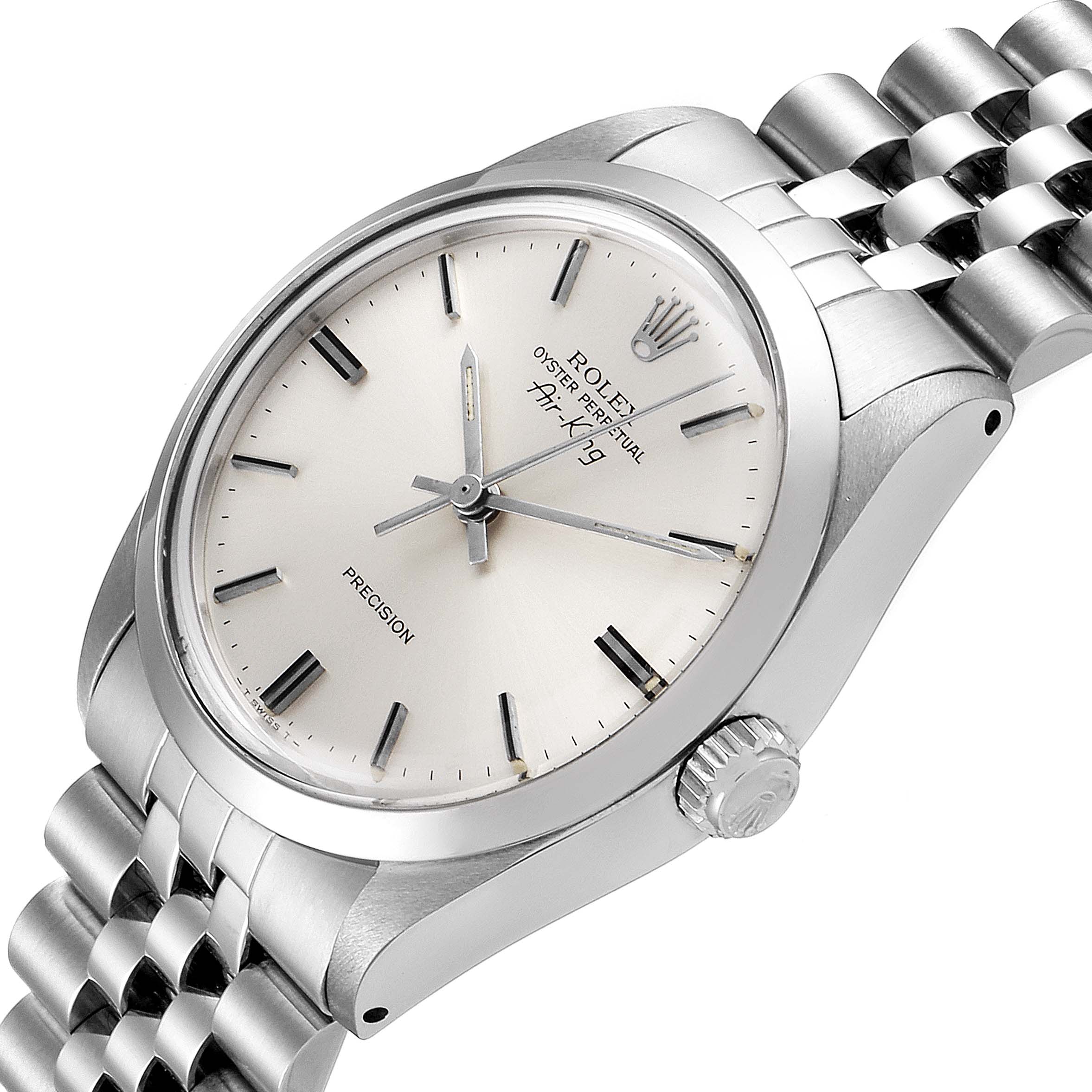 The Rolex Vintage Collection 5500 Men's Stainless Steel Silver Dial 5500 Men's Stainless Steel Silver Dial model is shown at a slight angle, highlighting the face, bezel, crown, and part of the bracelet.