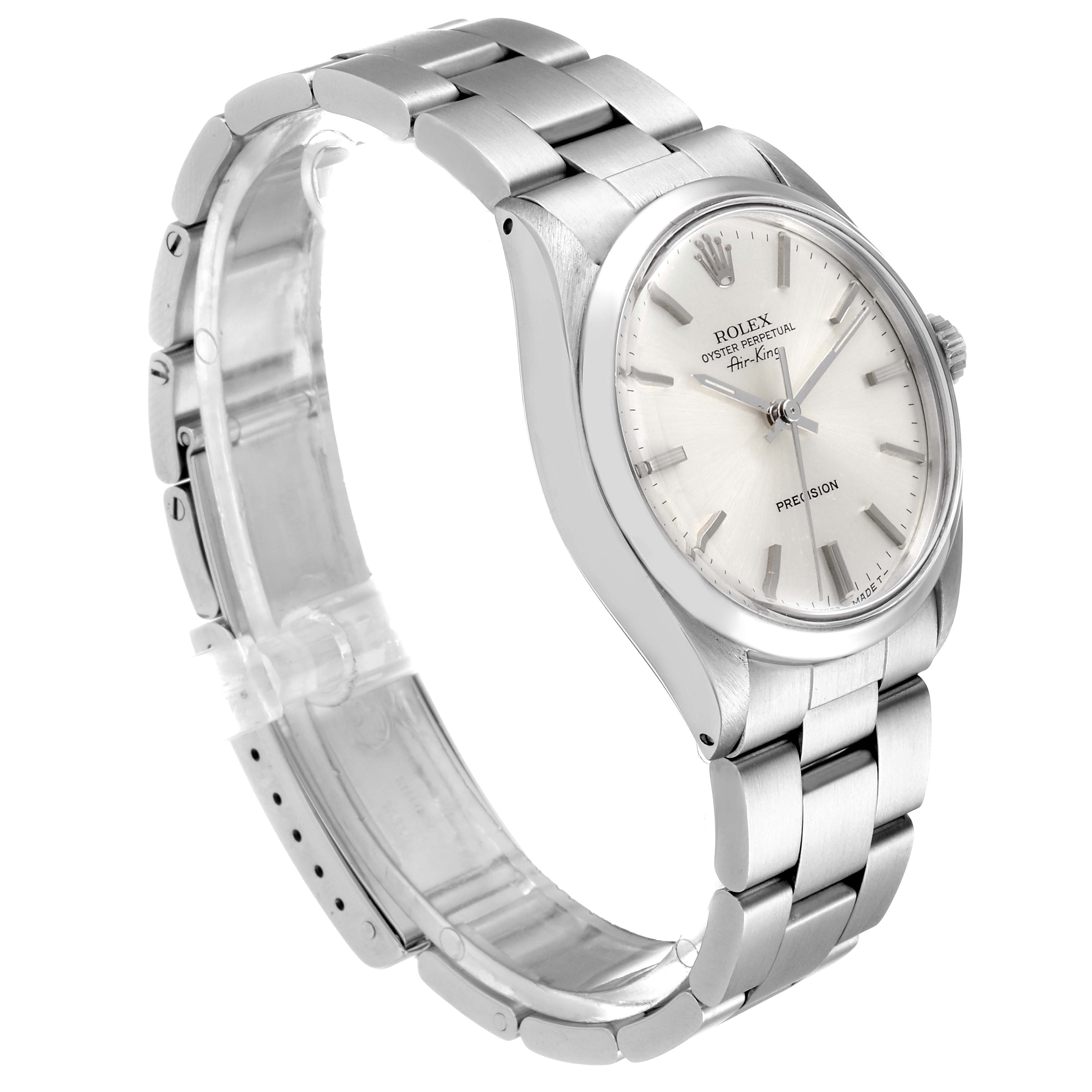 The image shows a Rolex Vintage Collection 5500 Men's Stainless Steel Silver Dial 5500 Men's Stainless Steel Silver Dial model watch from a 3/4 angle, highlighting the dial, bezel, crown, and bracelet.