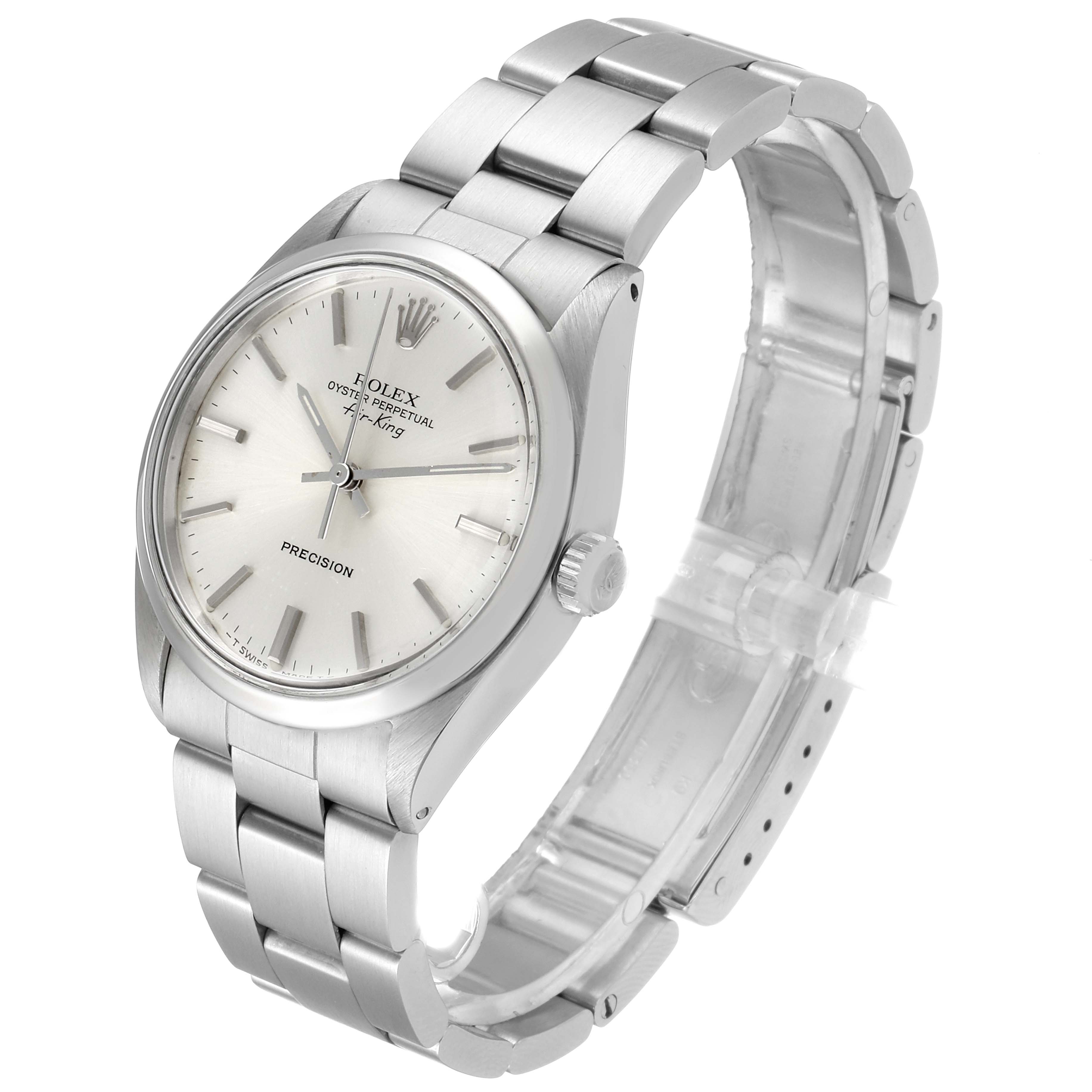 This Rolex Vintage Collection 5500 Men's Stainless Steel Silver Dial 5500 Men's Stainless Steel Silver Dial model is shown at a slight angle, highlighting the dial, bezel, case, and bracelet.