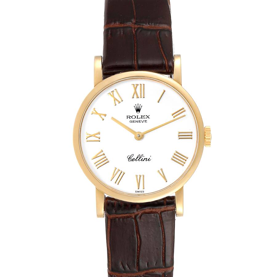 Rolex Cellini Classic Yellow Gold Brown Strap Ladies Watch 5109 SwissWatchExpo