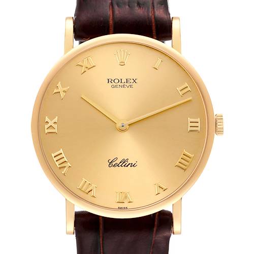 Photo of Rolex Cellini Classic Yellow Gold Champagne Dial Brown Strap Mens Watch 5112