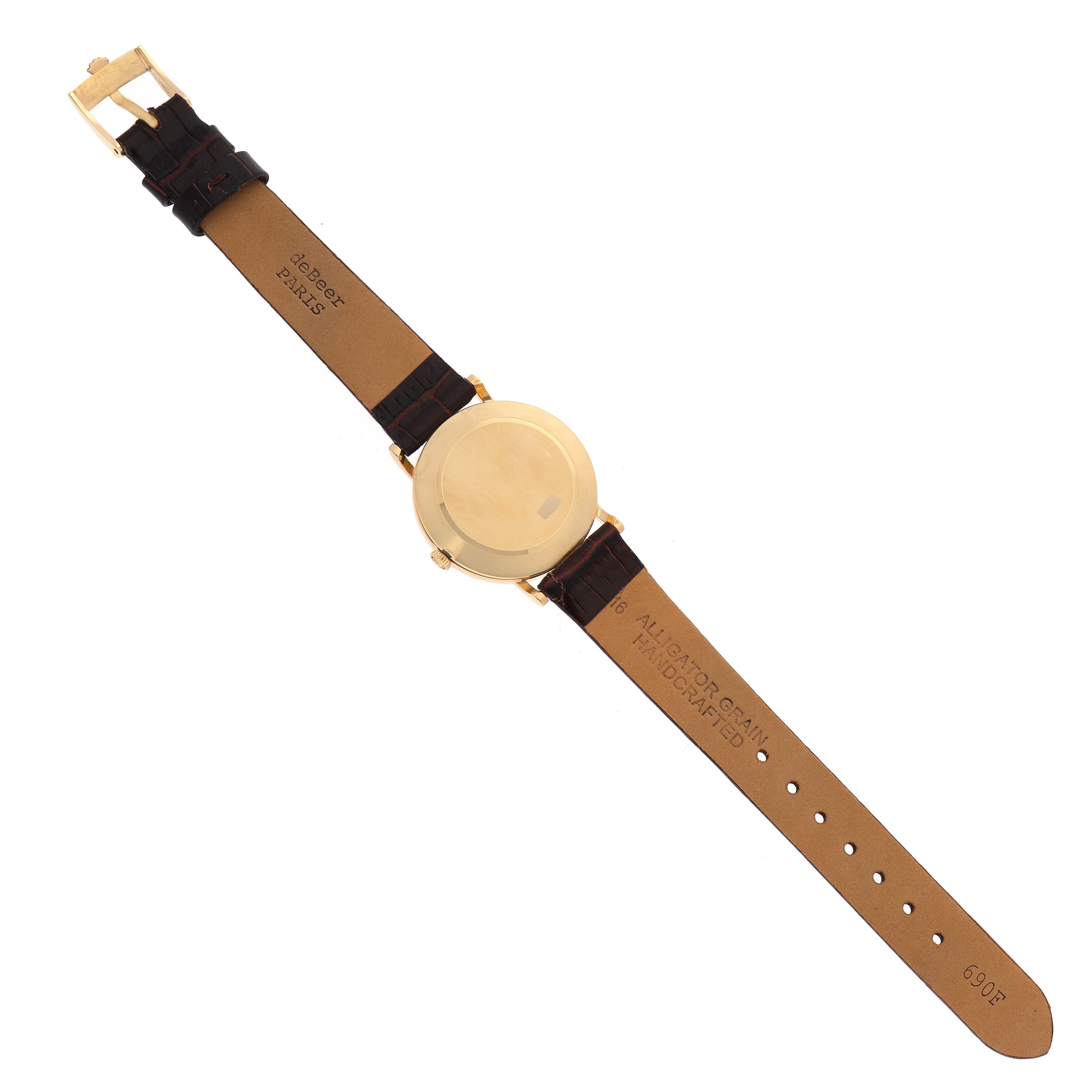 This image shows the back view of a Rolex Cellini 5112 Men
s Yellow Gold Champagne Dial 5112 Men
s Yellow Gold Champagne Dial watch, displaying the strap and buckle.