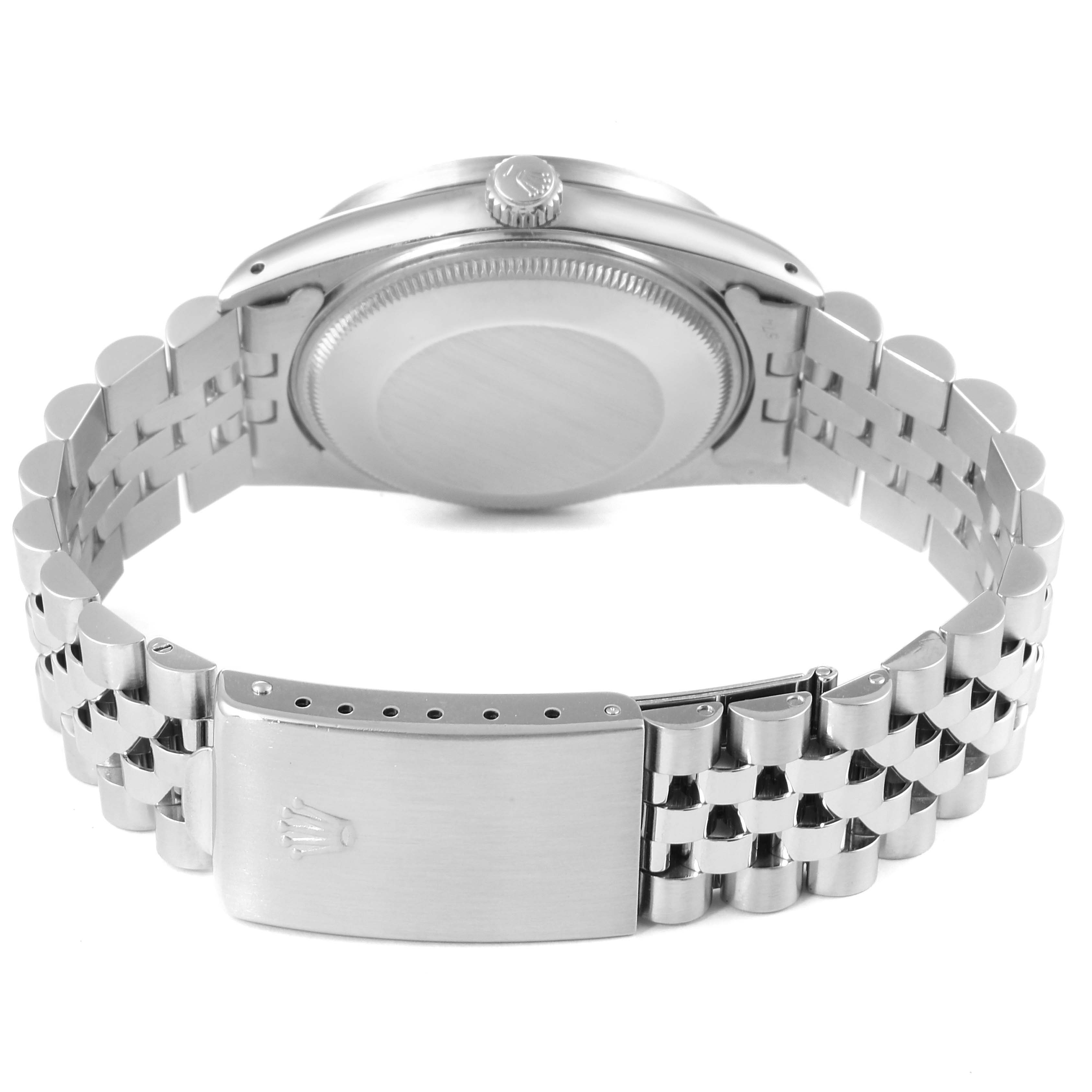 This image shows the back view of the Rolex Vintage Collection 15010 Men's Stainless Steel Silver Dial 15010 Men's Stainless Steel Silver Dial watch, highlighting the case back, bracelet, and clasp.