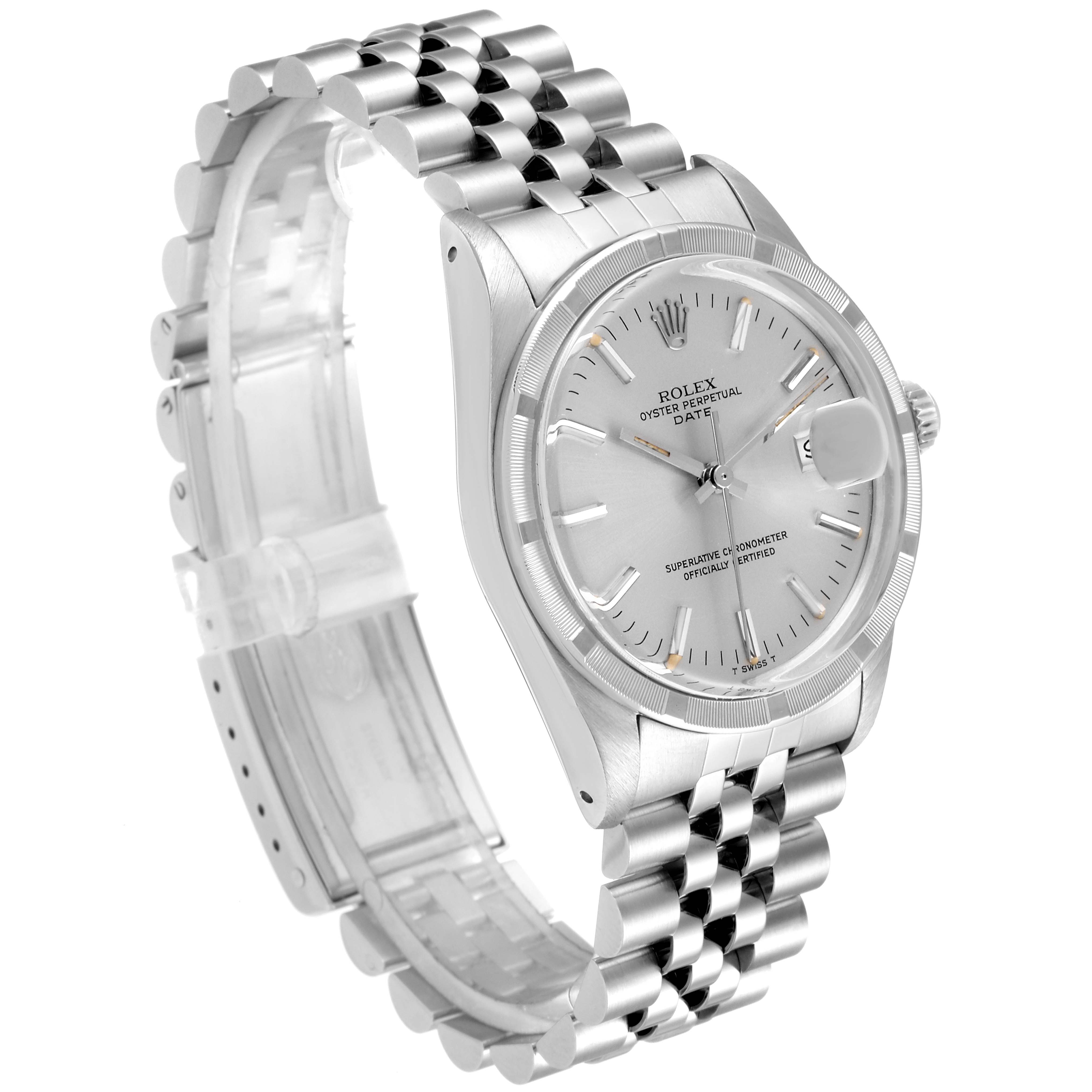 The Rolex Vintage Collection 15010 Men's Stainless Steel Silver Dial 15010 Men's Stainless Steel Silver Dial watch is shown at a three-quarter angle, highlighting the bracelet, dial, and case.