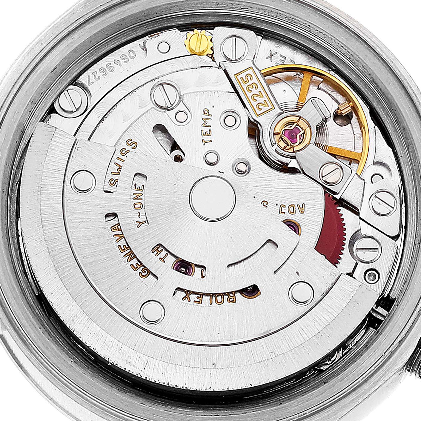 The image shows the internal mechanical movement of the Rolex Datejust 79174 Women's Stainless Steel Silver Dial 79174 Women's Stainless Steel Silver Dial watch viewed from the back.