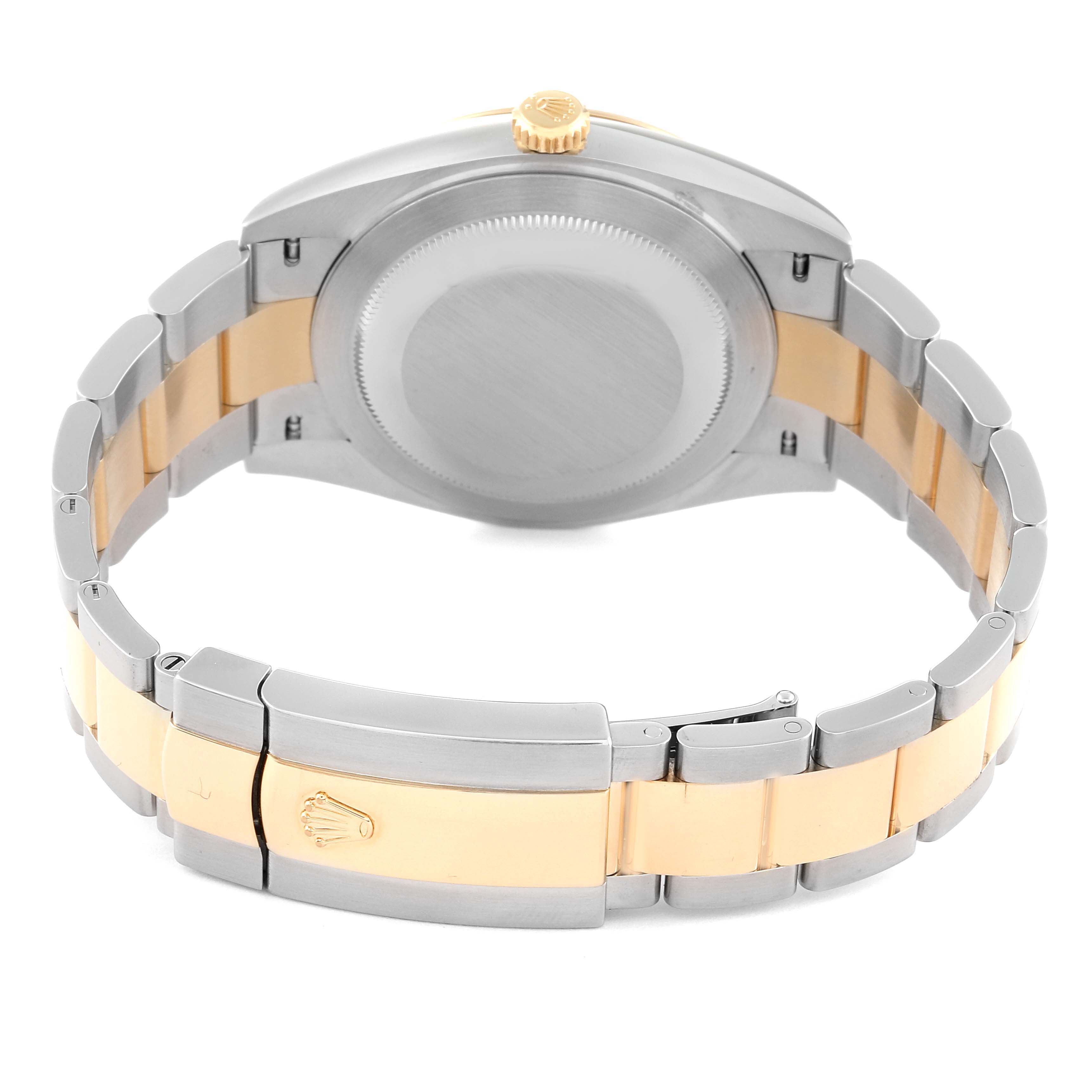 The image shows the back case and bracelet of a Rolex Datejust 41 126303 Men's Steel and Gold (two tone) Black Dial 126303 Men's Steel and Gold (two tone) Black Dial watch, highlighting its two-tone design.