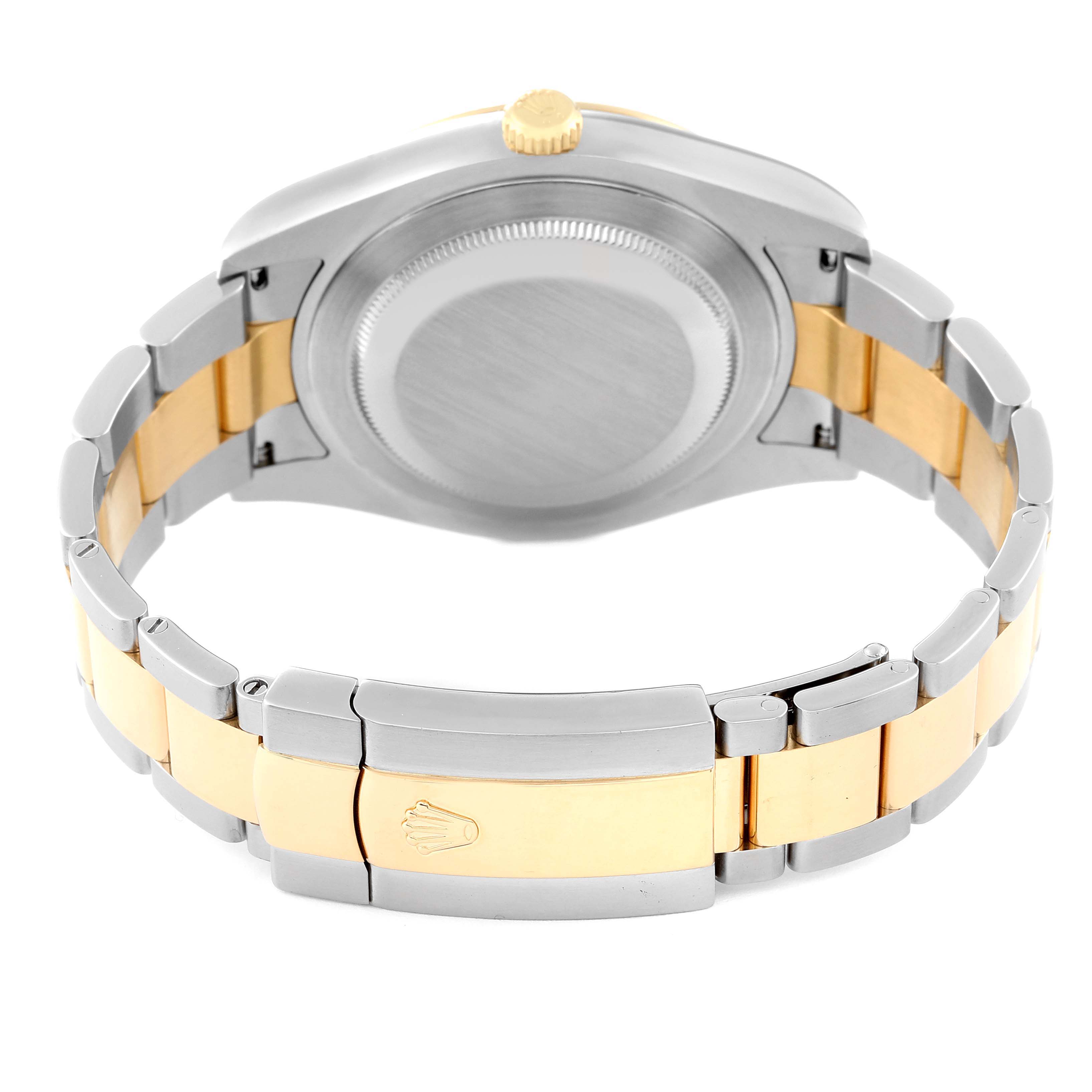 This image shows the rear view of a Rolex Datejust 41 116333 Men's Steel and Gold (two tone) Grey Dial 116333 Men's Steel and Gold (two tone) Grey Dial, highlighting the case back and two-tone bracelet clasp.