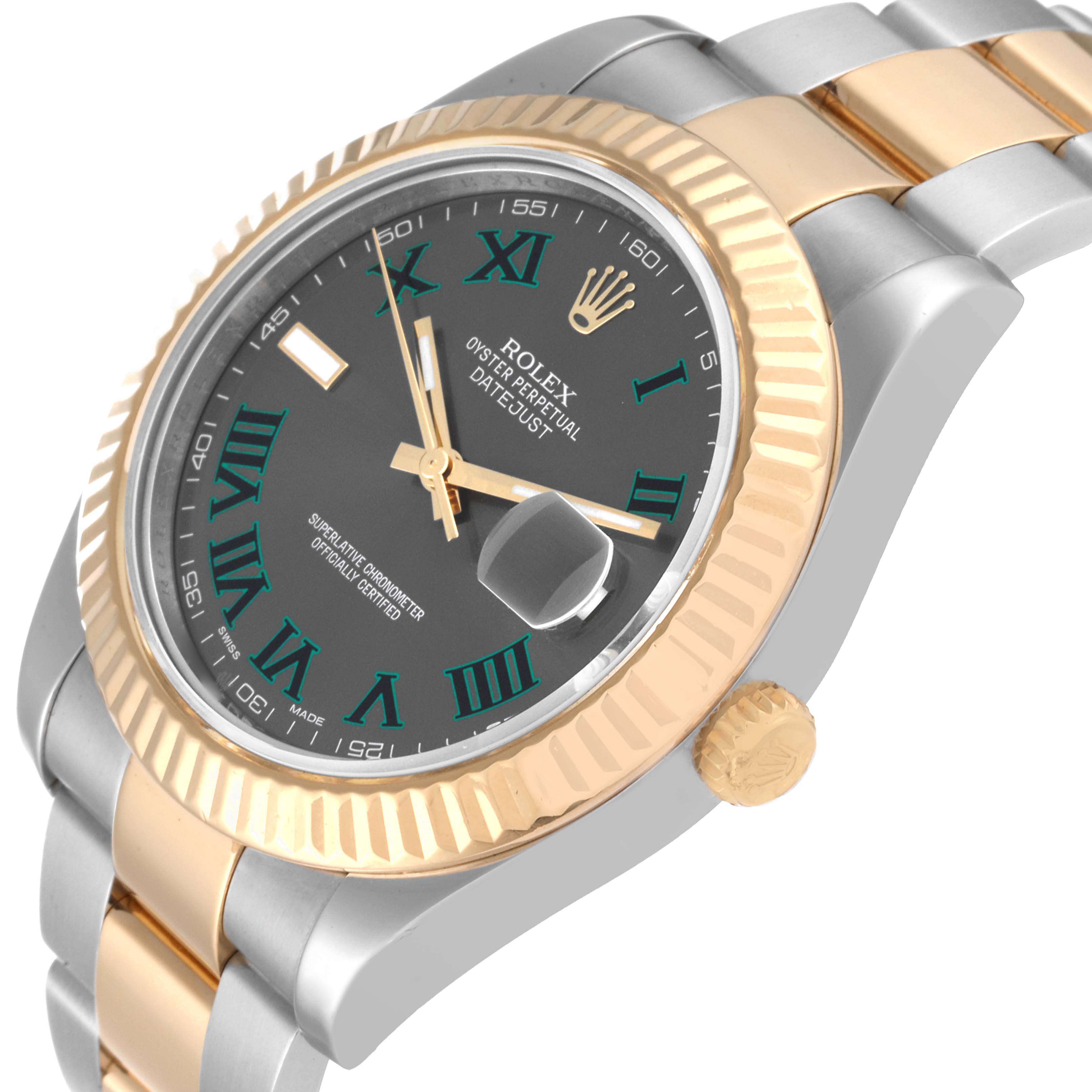 The image shows a Rolex Datejust 41 116333 Men's Steel and Gold (two tone) Grey Dial 116333 Men's Steel and Gold (two tone) Grey Dial model at an angled view displaying the bezel, dial, bracelet, and crown.