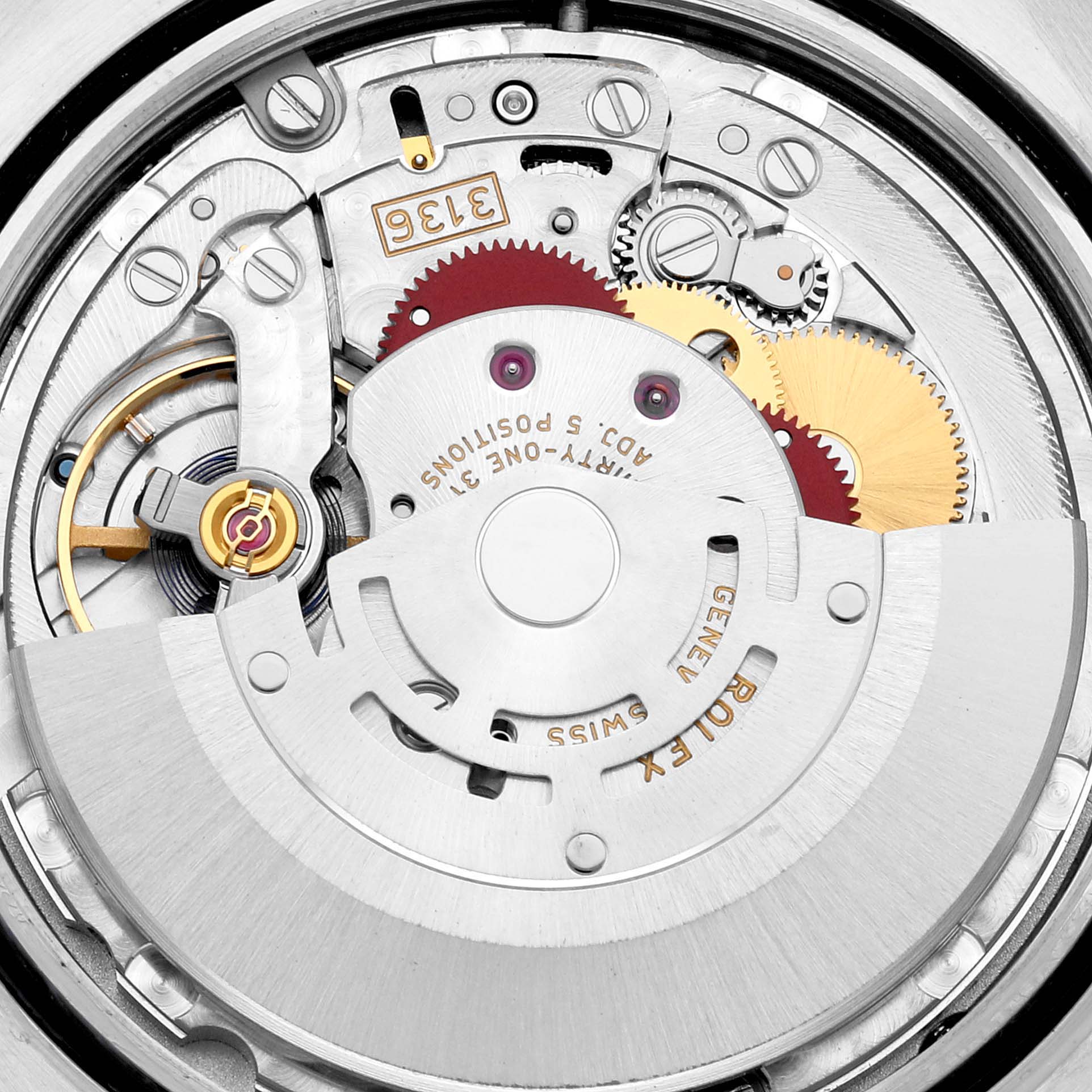 The image shows the internal mechanical movement and components of the Rolex Datejust 41 116333 Men's Steel and Gold (two tone) Grey Dial 116333 Men's Steel and Gold (two tone) Grey Dial watch.