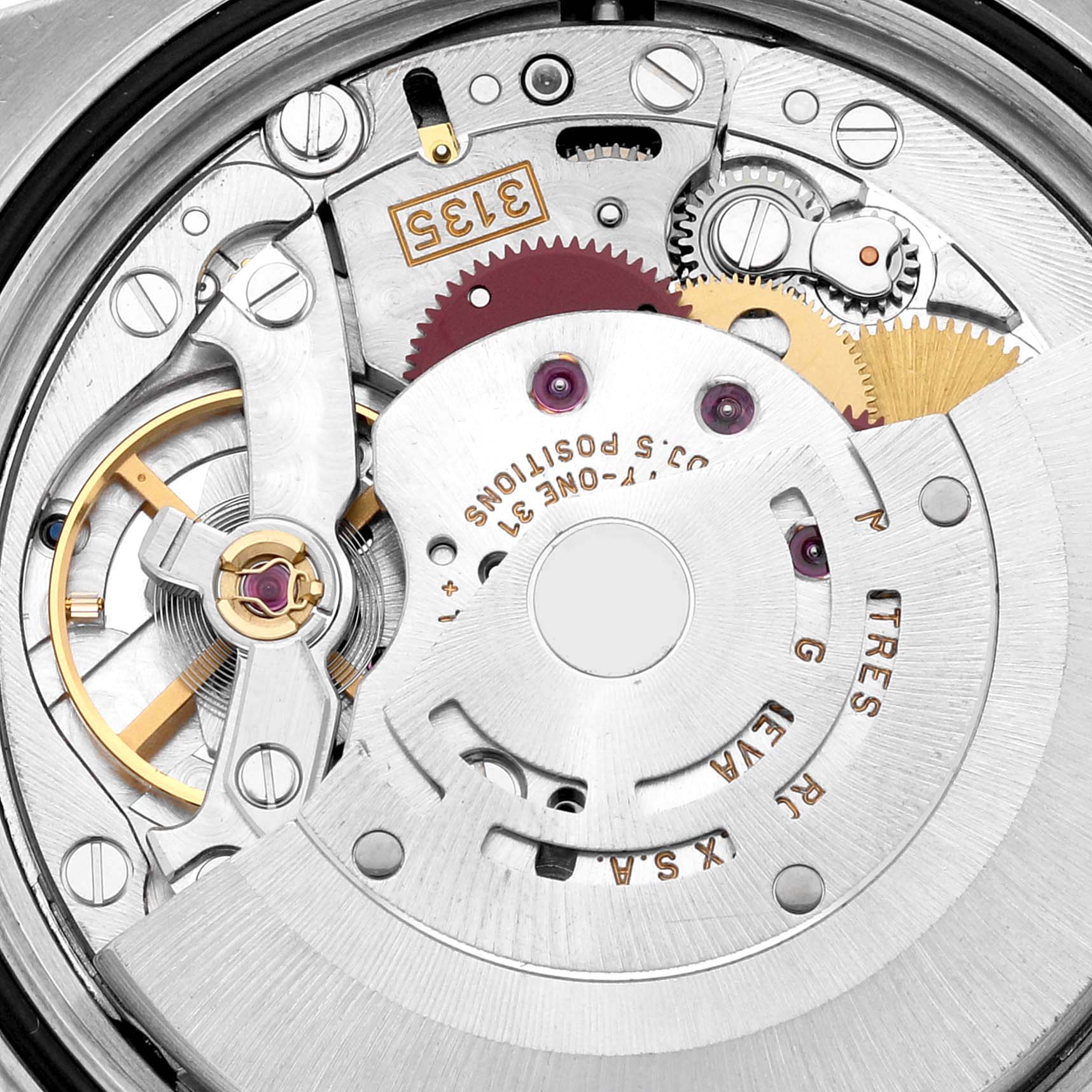 This is a close-up view of the internal mechanical movement of the Rolex Datejust 16234 Men's Stainless Steel Blue Dial 16234 Men's Stainless Steel Blue Dial watch model.