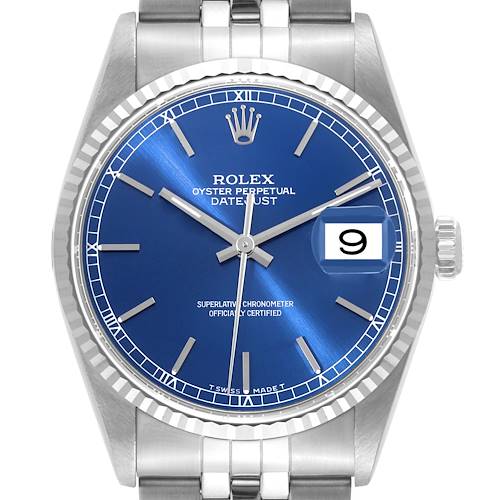 Photo of Rolex Datejust Blue Dial Steel White Gold Mens Watch 16234