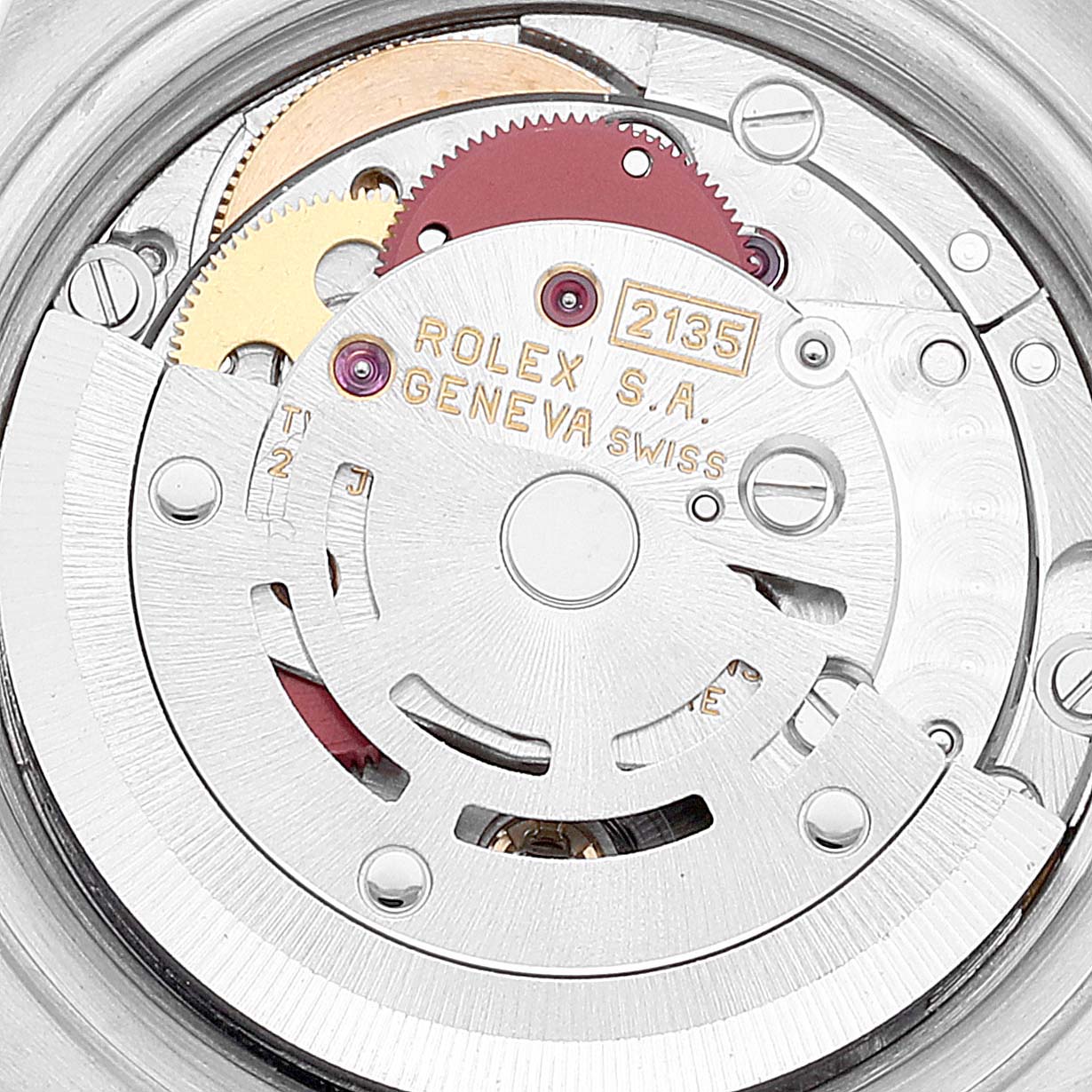 This image shows a close-up view of the Rolex Datejust 69173 Women's Steel and Gold (two tone) Blue Dial 69173 Women's Steel and Gold (two tone) Blue Dial watch's internal movement mechanism.