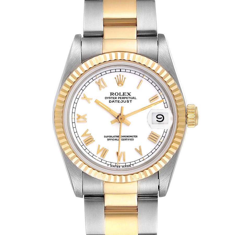 Rolex Datejust Midsize White Roman Dial Steel Yellow Gold Ladies Watch 68273 SwissWatchExpo