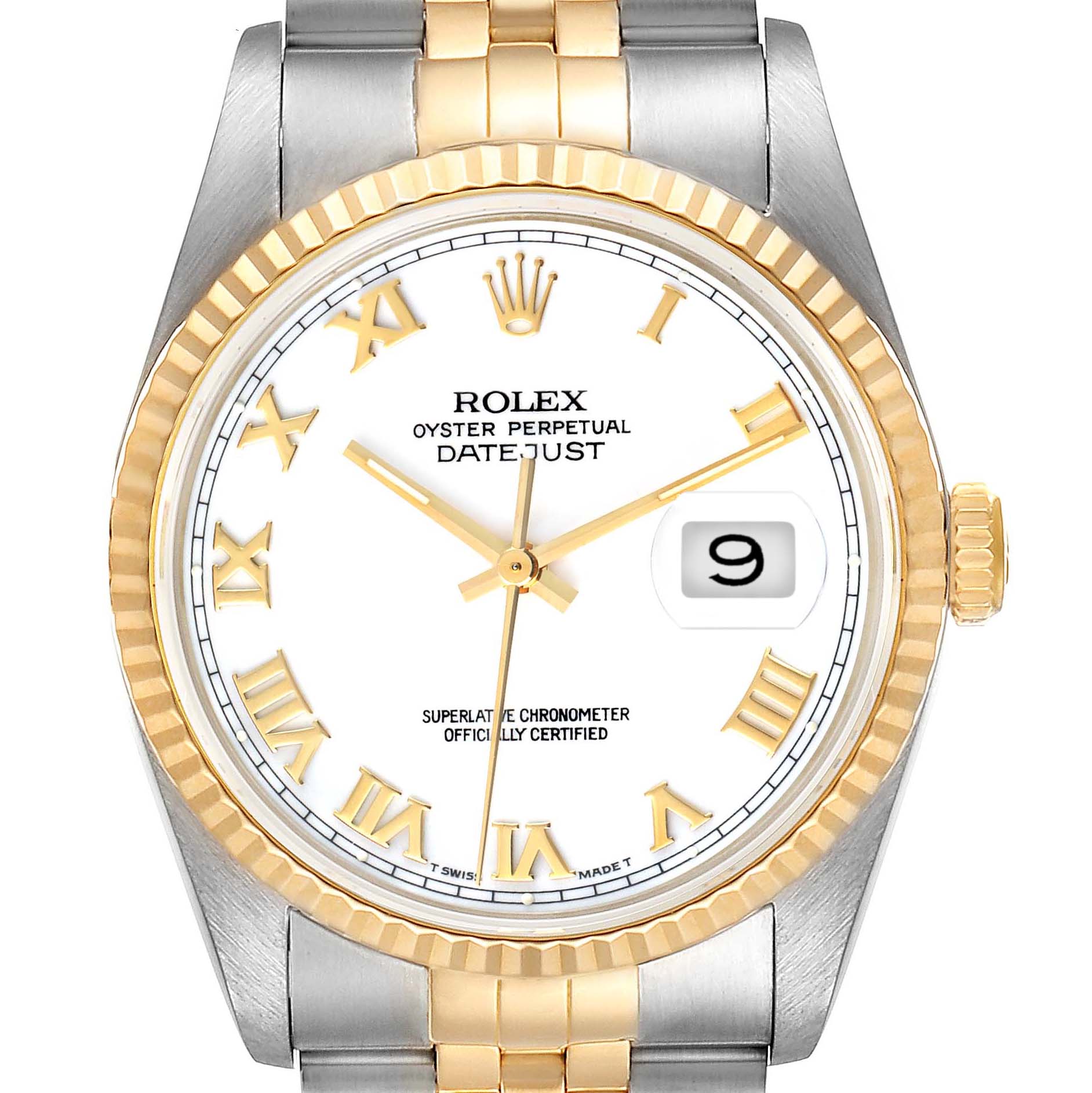 Rolex Datejust Steel Yellow Gold White Roman Dial Mens Watch 16233 Box ...