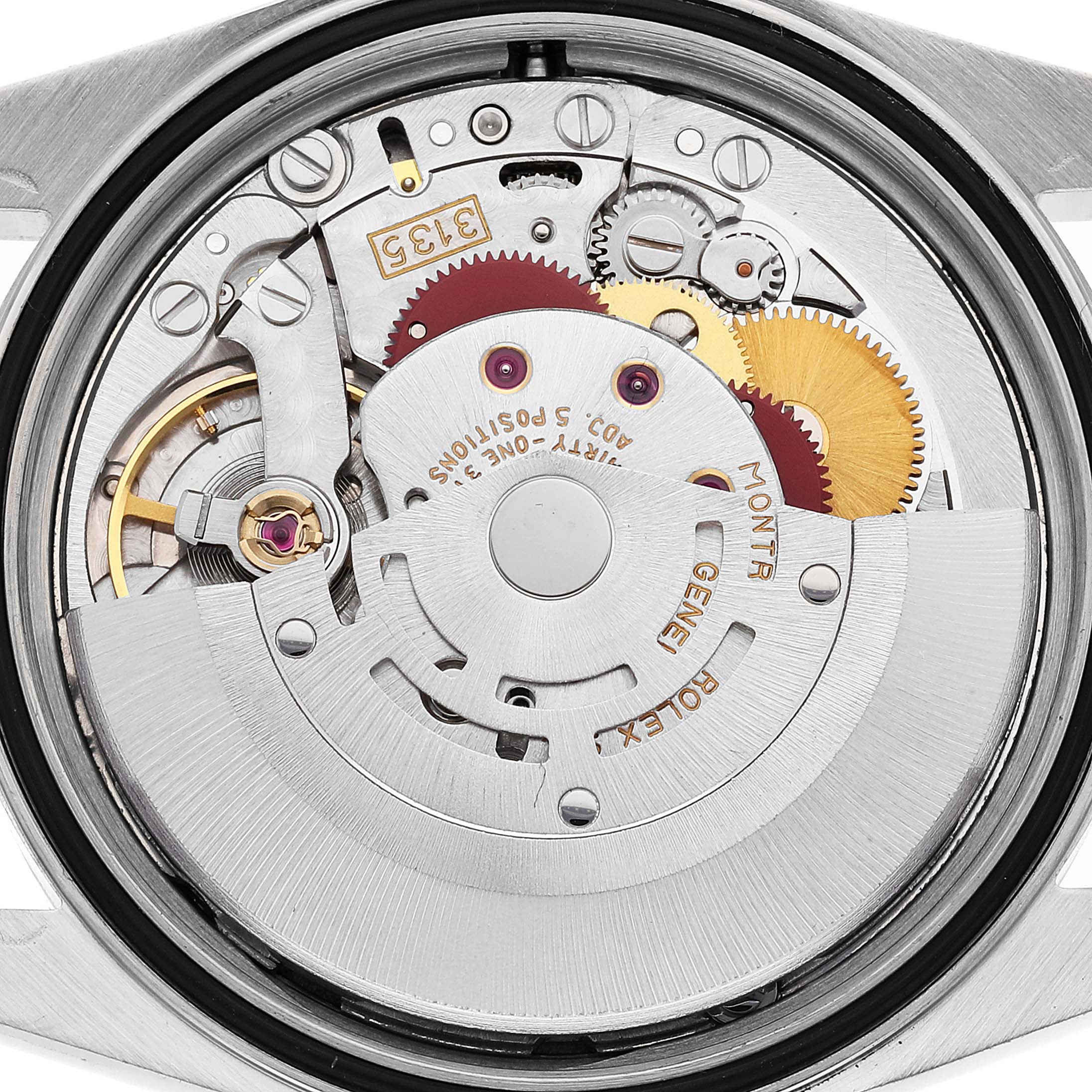 This image shows the internal mechanical movement of a Rolex Datejust 16233 Men's Steel and Gold (two tone) Champagne Dial 16233 Men's Steel and Gold (two tone) Champagne Dial watch viewed from the back.