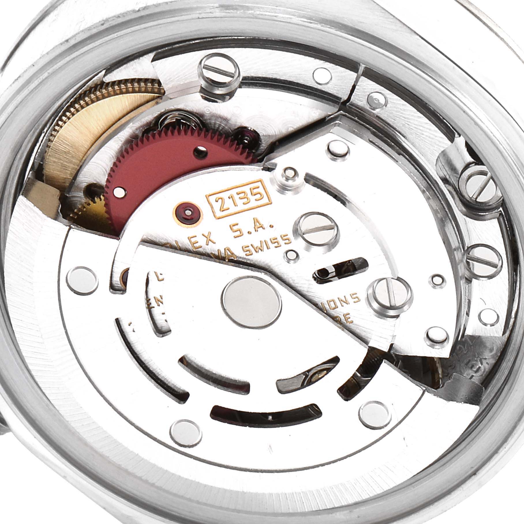 The image shows the internal mechanism of a Rolex Datejust 69174 Women's Stainless Steel Silver Dial 69174 Women's Stainless Steel Silver Dial watch, focusing on the movement parts.