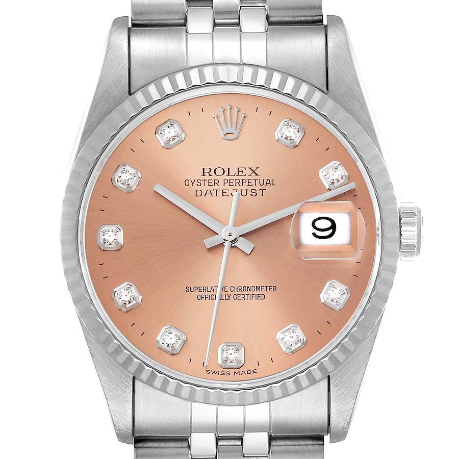 Rolex Datejust Steel White Gold Salmon Diamond Dial Mens Watch 16234 SwissWatchExpo