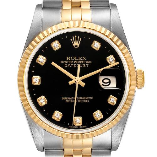 Photo of Rolex Datejust Steel Yellow Gold Black Diamond Dial Watch 16233 Box Papers