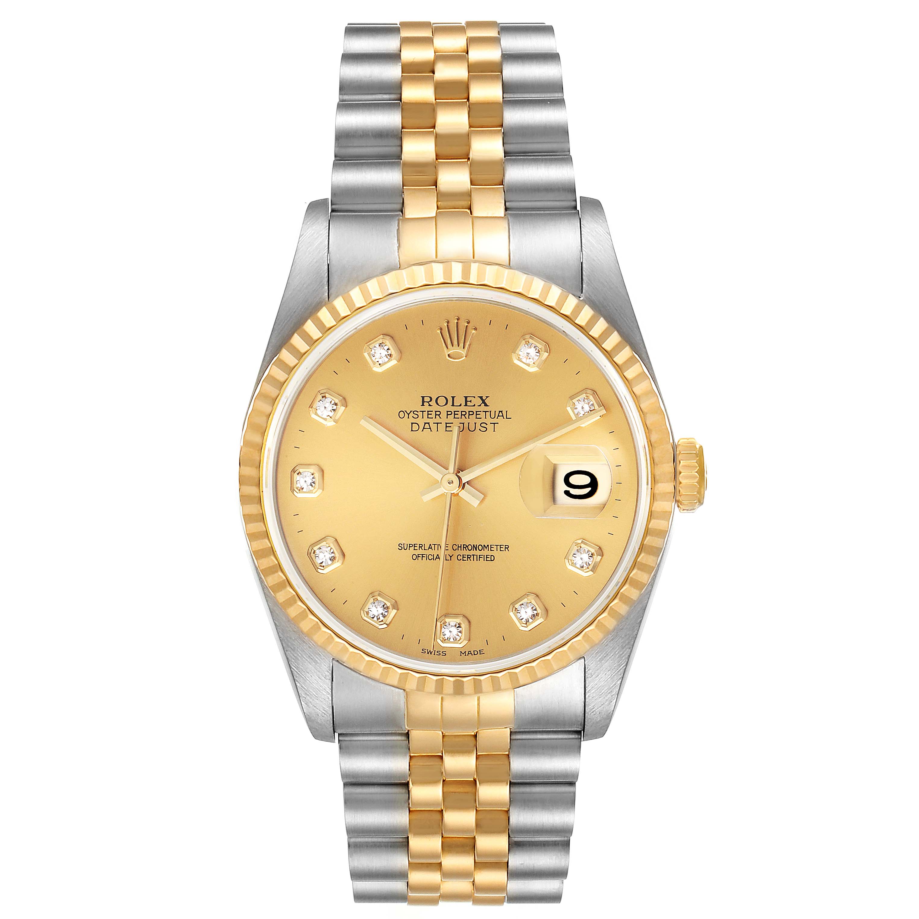 Rolex Datejust Steel Yellow Gold Diamond Dial Mens Watch 16233 ...