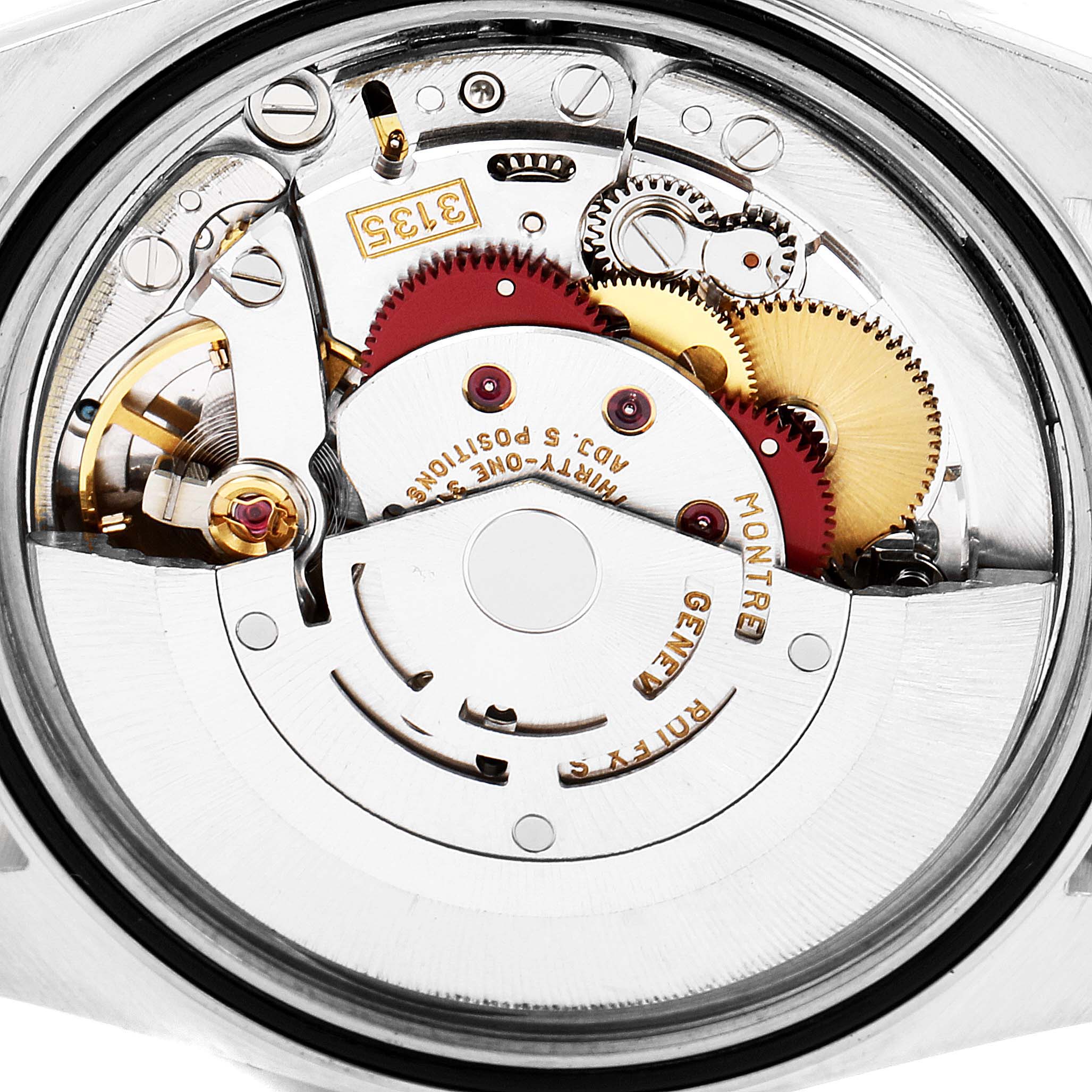 The image shows the internal mechanism and movement of the Rolex Turn-o-Graph 16263 Men's Steel and Gold (two tone) Champagne Dial 16263 Men's Steel and Gold (two tone) Champagne Dial watch from a back angle.