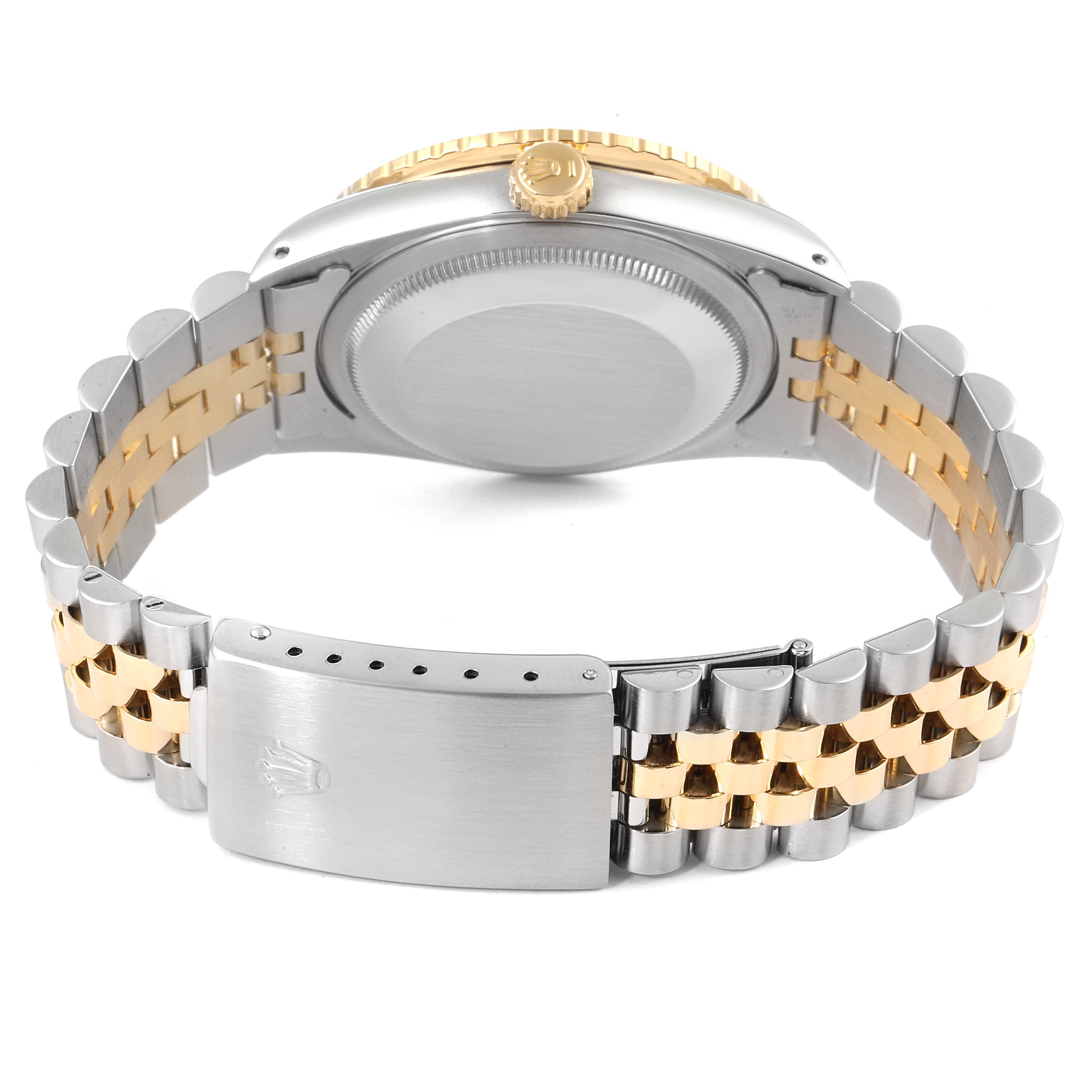 The image shows the back view of a Rolex Turn-o-Graph 16263 Men's Steel and Gold (two tone) Champagne Dial 16263 Men's Steel and Gold (two tone) Champagne Dial watch, focusing on the bracelet and the case back.