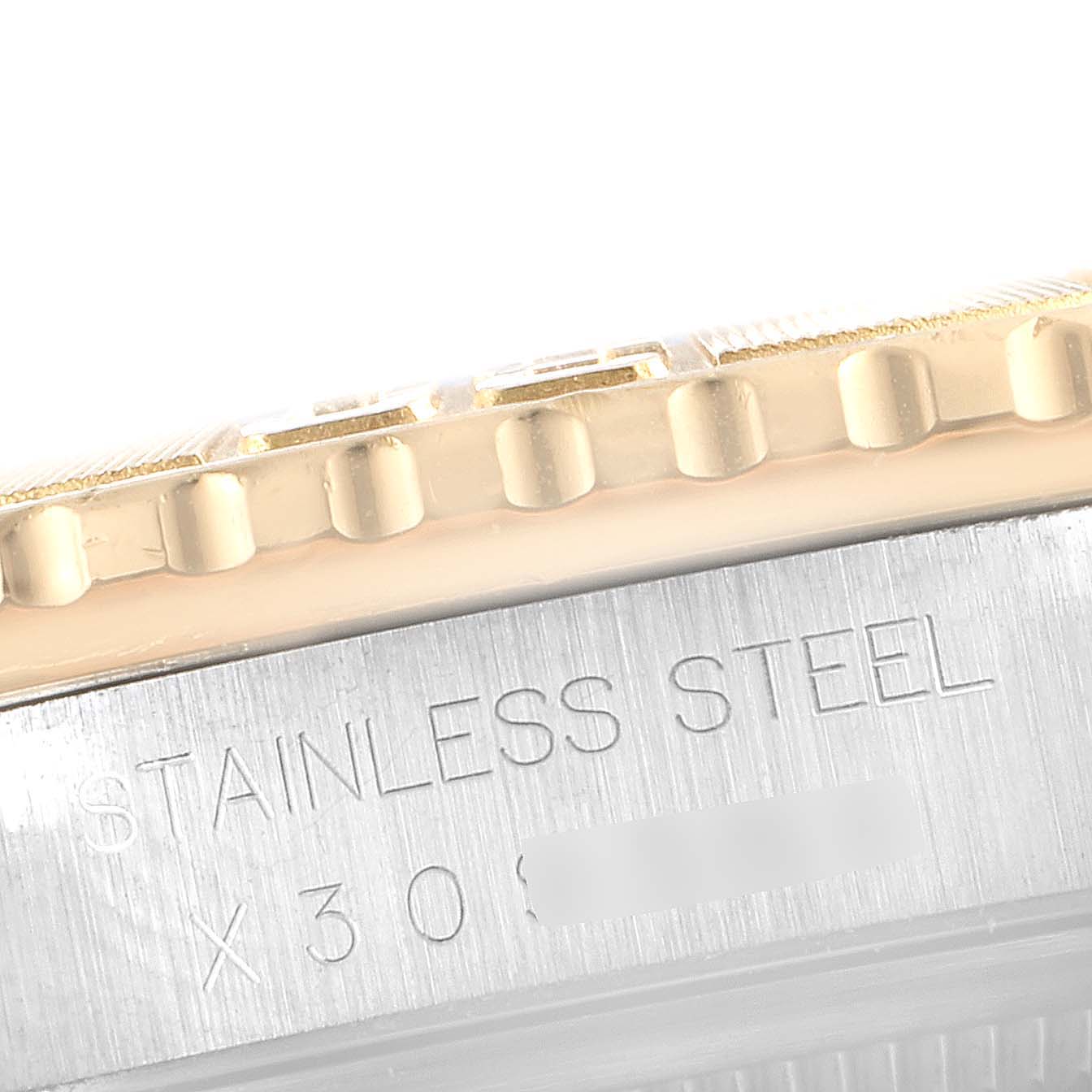 The image shows a close-up side view of the bezel and case of a Rolex Turn-o-Graph 16263 Men's Steel and Gold (two tone) Champagne Dial 16263 Men's Steel and Gold (two tone) Champagne Dial watch.