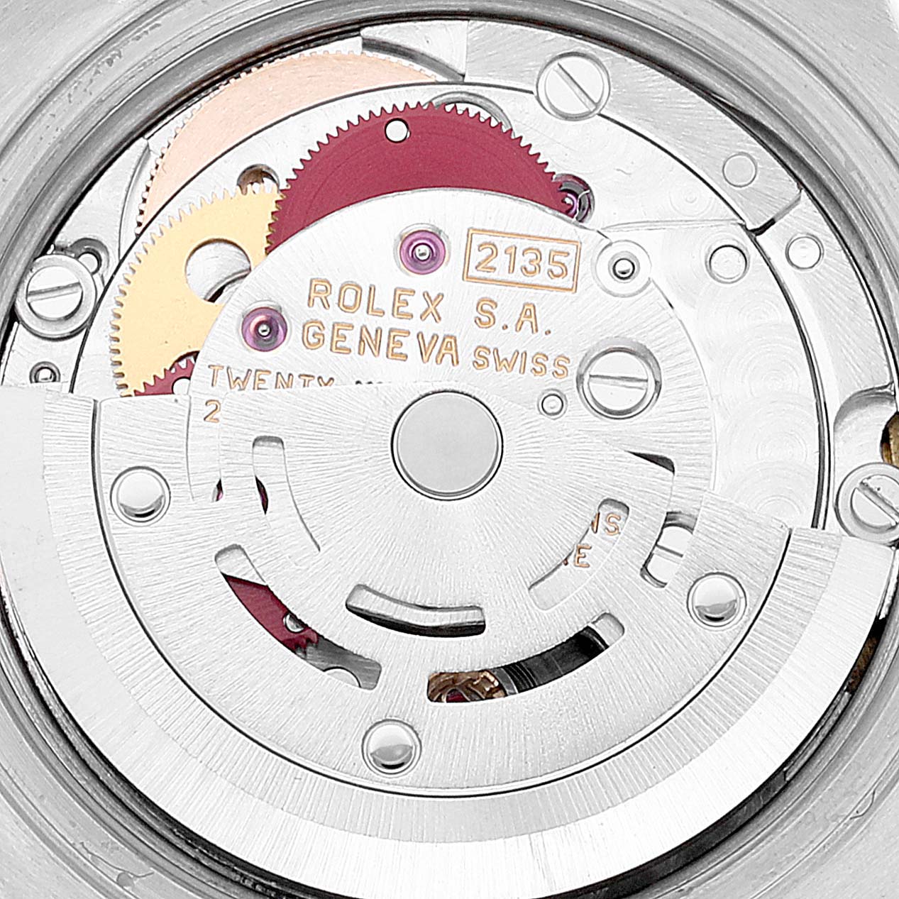 The image shows a detailed close-up of the movement mechanism of a Rolex Datejust 69173 Women's Steel and Gold (two tone) Blue Dial 69173 Women's Steel and Gold (two tone) Blue Dial model.