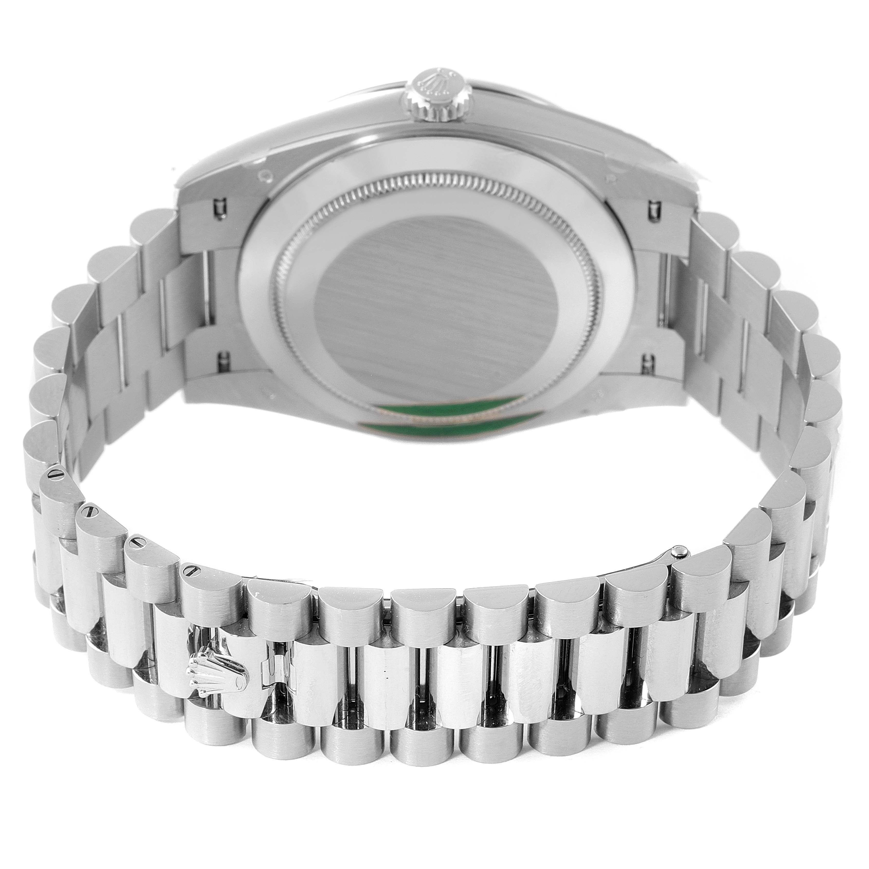 The image shows the back and bracelet of a Rolex President 228349RBR Men's White Gold Black Dial 228349RBR Men's White Gold Black Dial model watch.