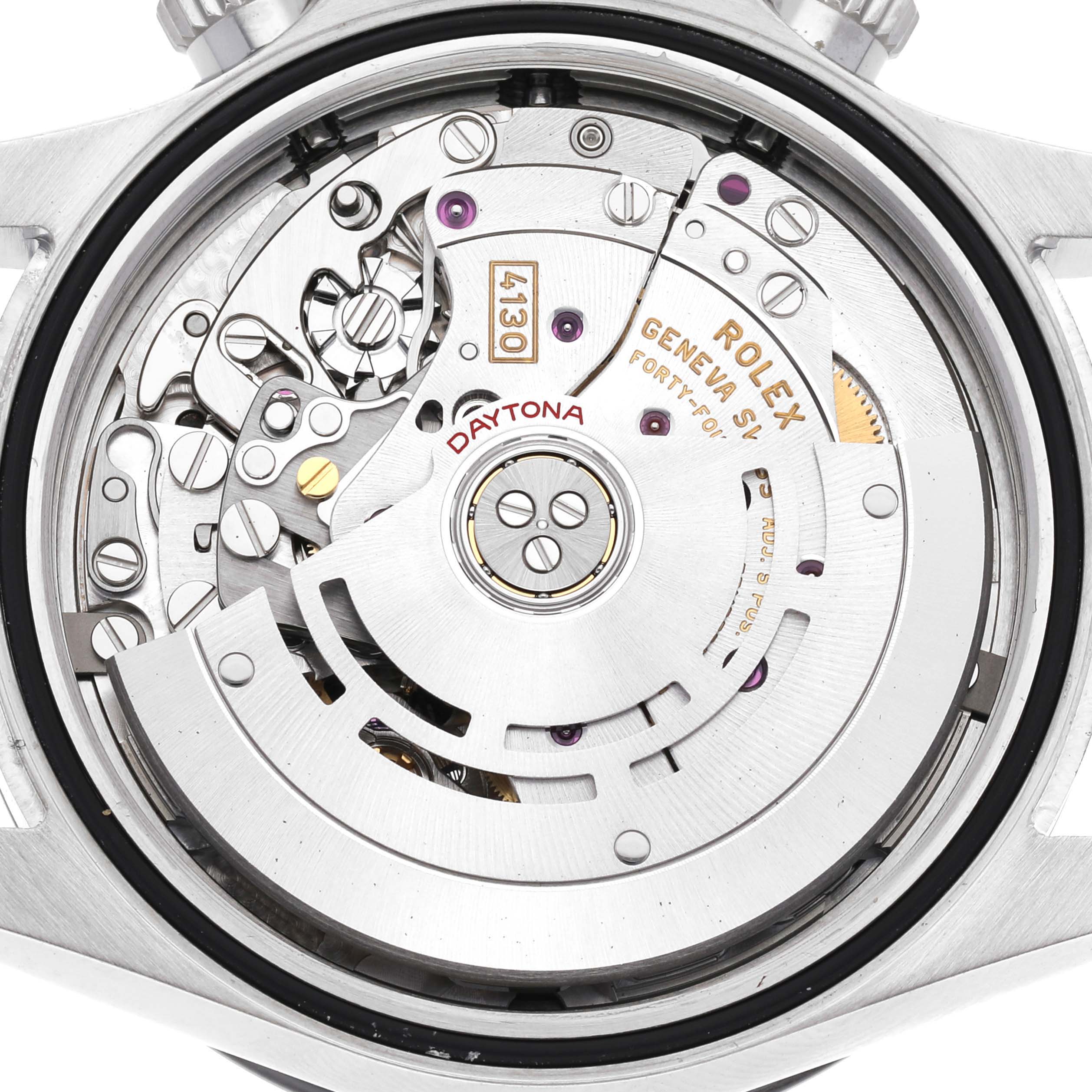 This image shows the inner mechanical movement parts of the Rolex Daytona 116500LN Men's Stainless Steel White Dial 116500LN Men's Stainless Steel White Dial watch from a back angle.