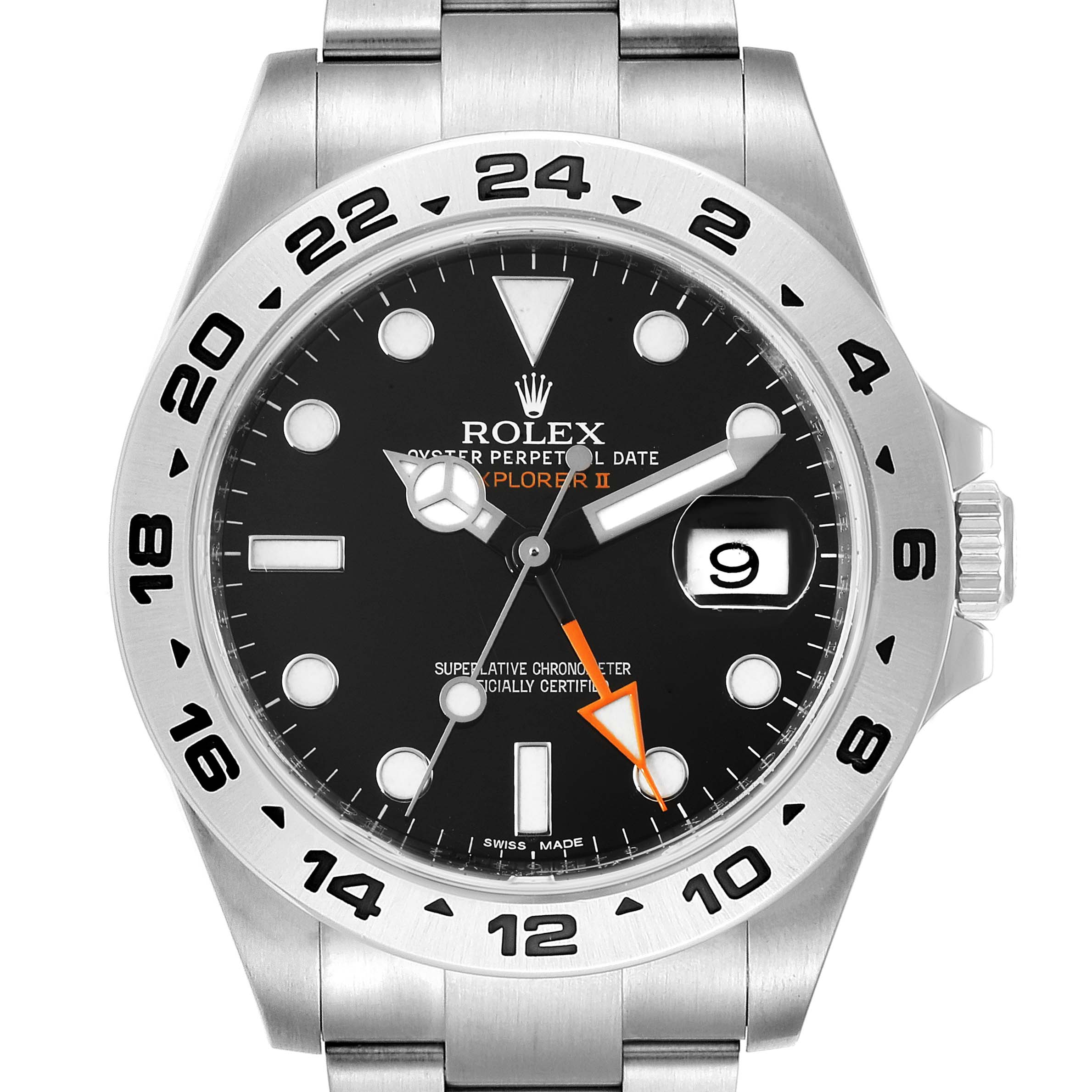 This Rolex Explorer 216570 Men's Stainless Steel Black Dial 216570 Men's Stainless Steel Black Dial watch is shown from the front, highlighting its bezel, dial, bracelet, and date feature.
