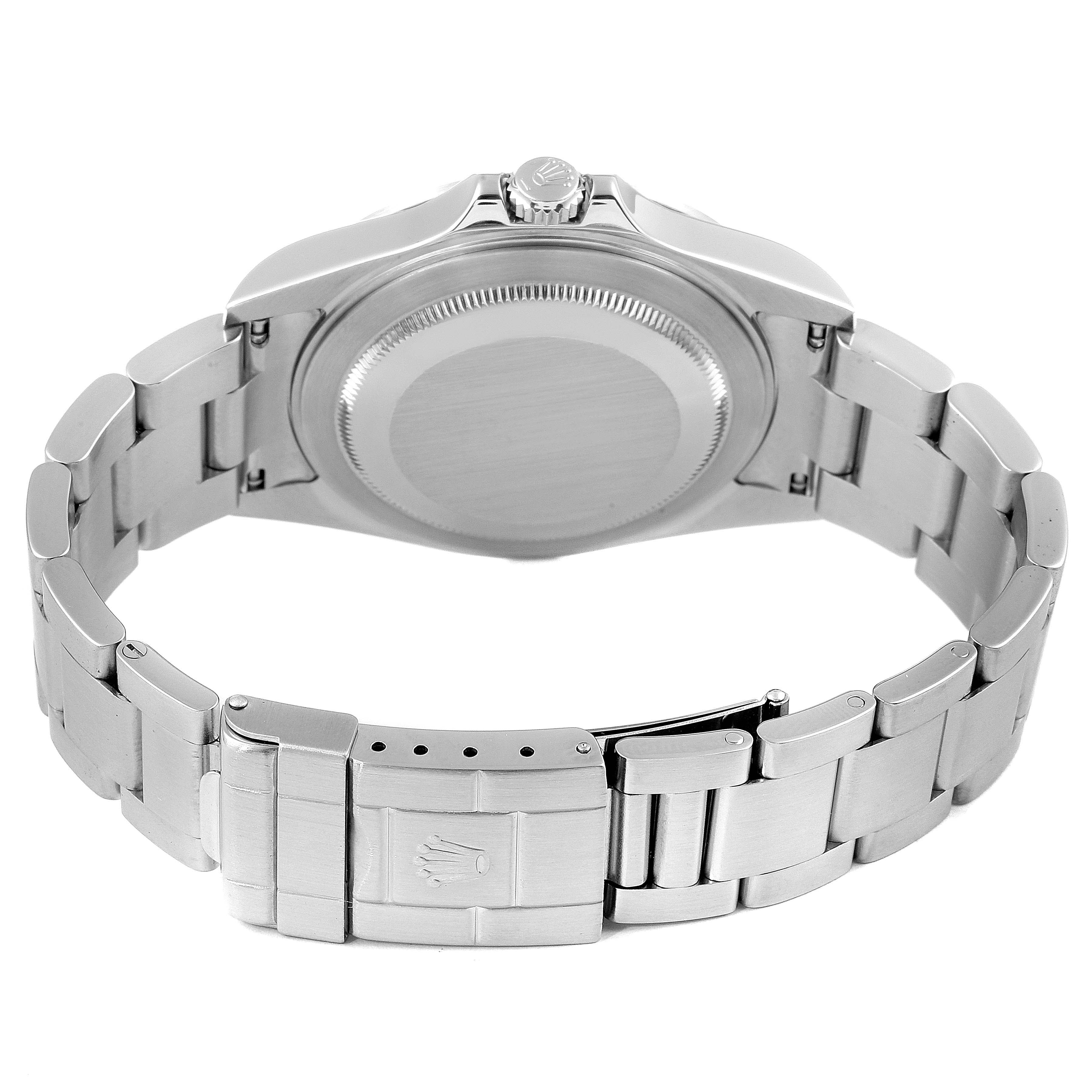 The image shows the back case and bracelet of a Rolex Explorer 16570 Men's Stainless Steel Black Dial 16570 Men's Stainless Steel Black Dial watch.