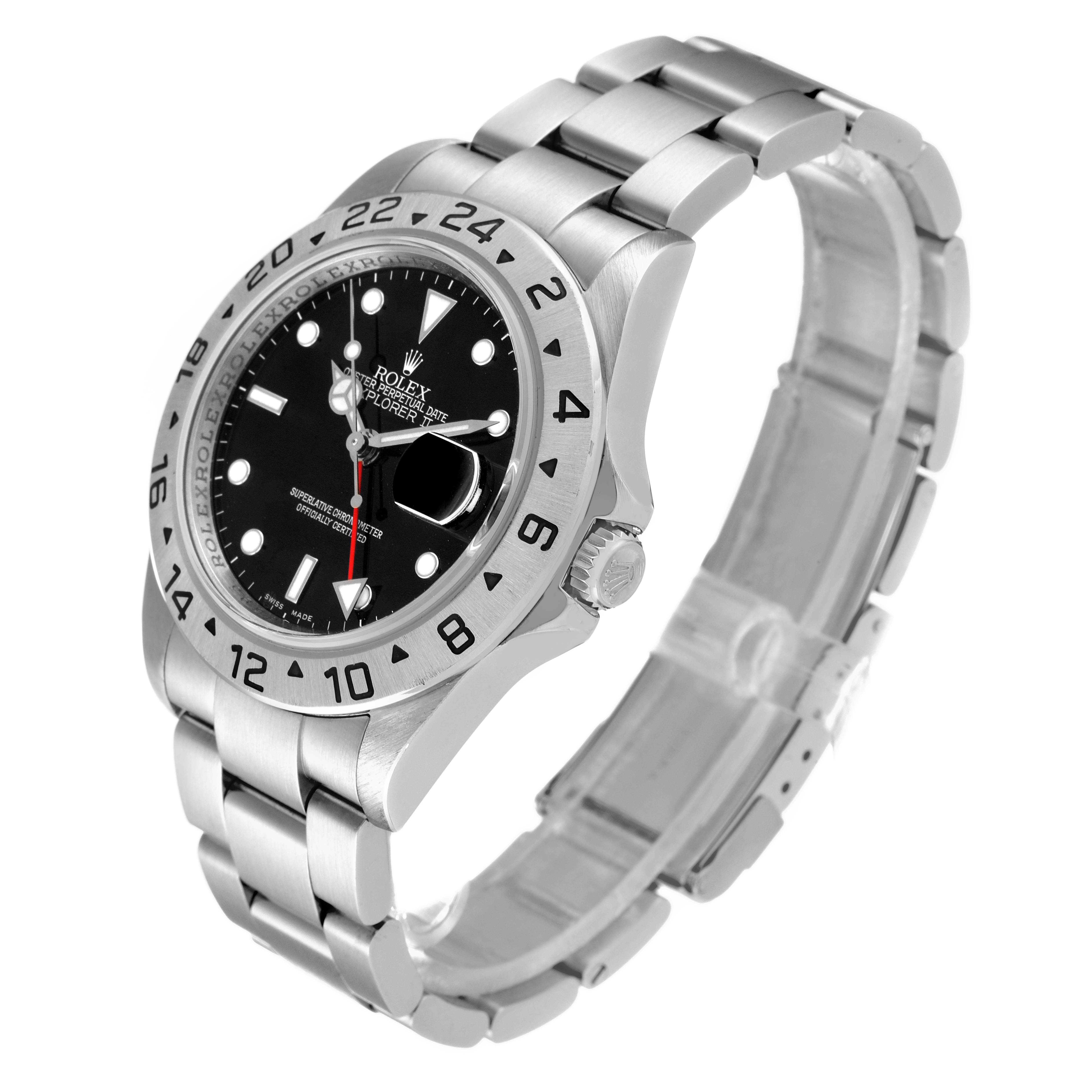 The image shows a Rolex Explorer 16570 Men
s Stainless Steel Black Dial 16570 Men
s Stainless Steel Black Dial watch from an angled side view, highlighting the bezel, dial, bracelet, and crown.