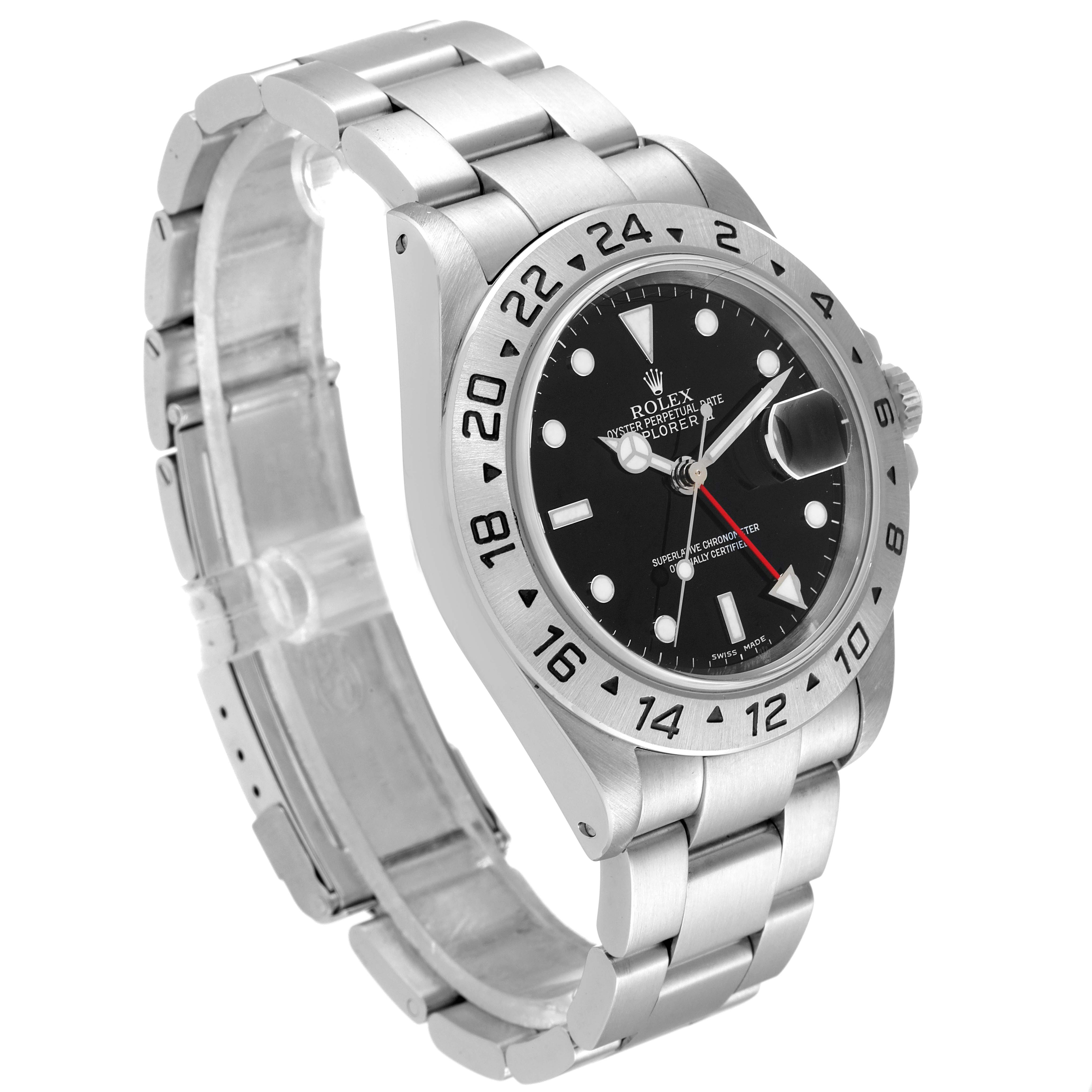 The image shows a Rolex Explorer 16570 Men's Stainless Steel Black Dial 16570 Men's Stainless Steel Black Dial watch at a slight angle, highlighting the face, hour markers, bezel, and bracelet.