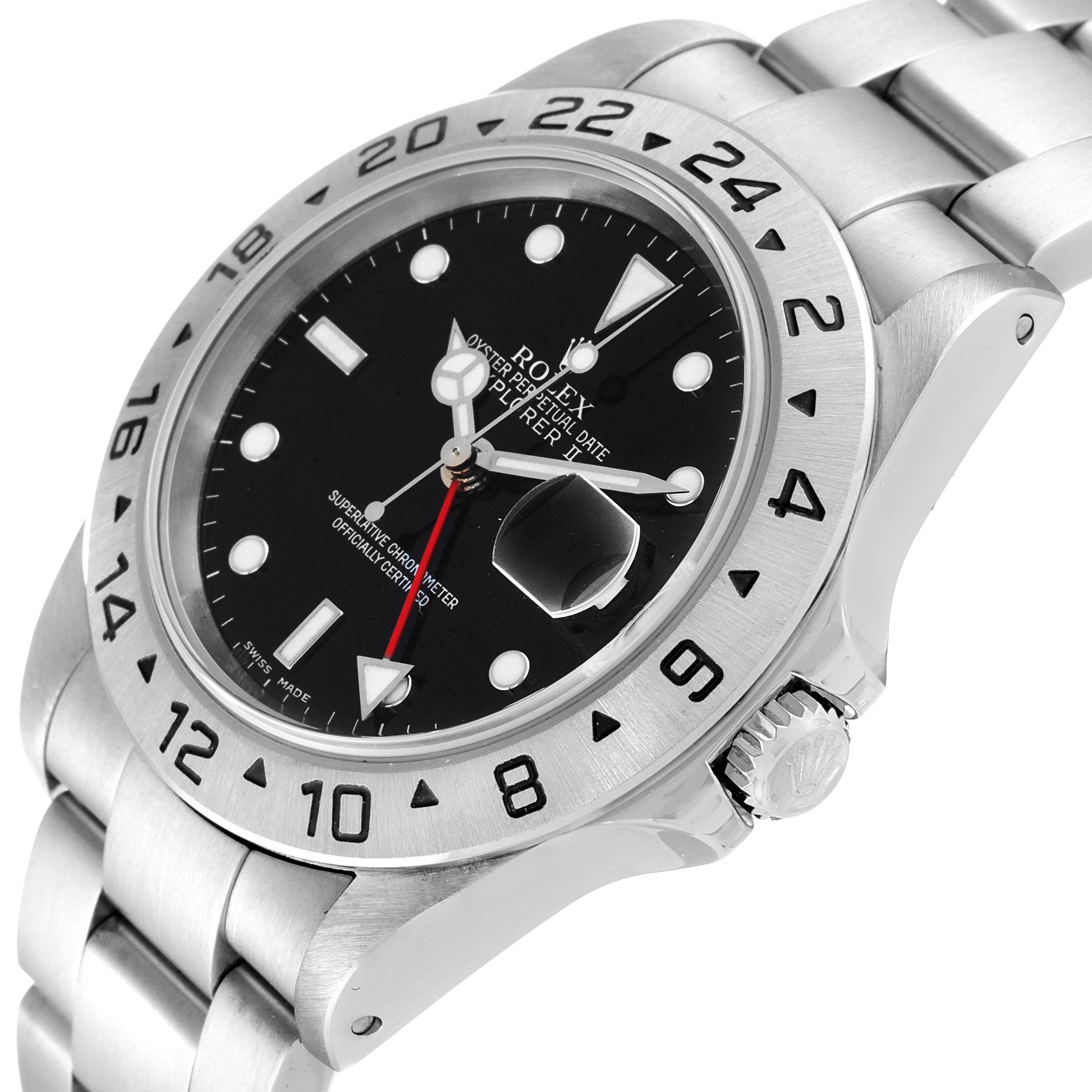 This image shows a close-up angle of the Rolex Explorer 16570 Men's Stainless Steel Black Dial 16570 Men's Stainless Steel Black Dial watch featuring its bezel, dial, crown, and part of the bracelet.